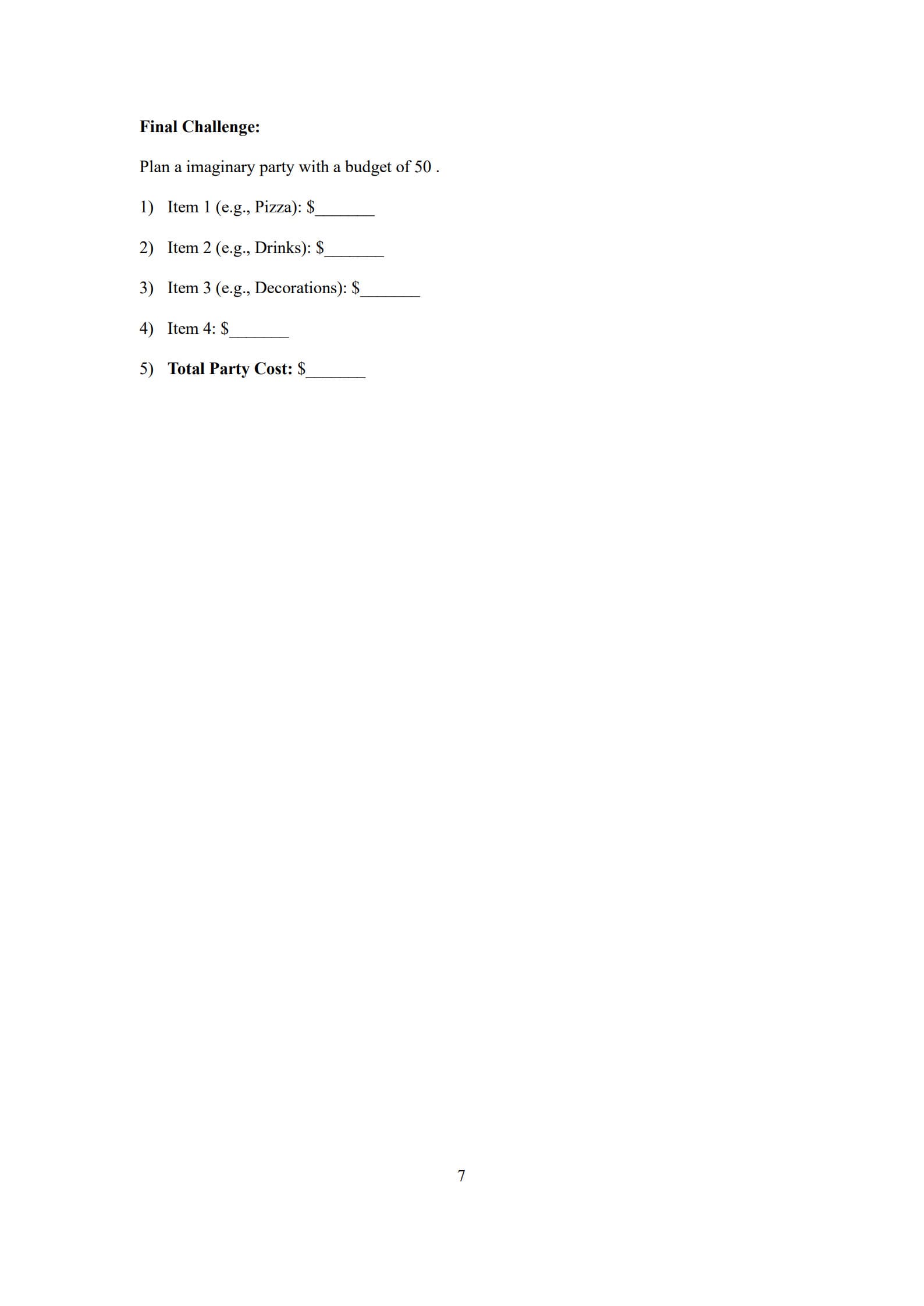 Money Worksheet 7