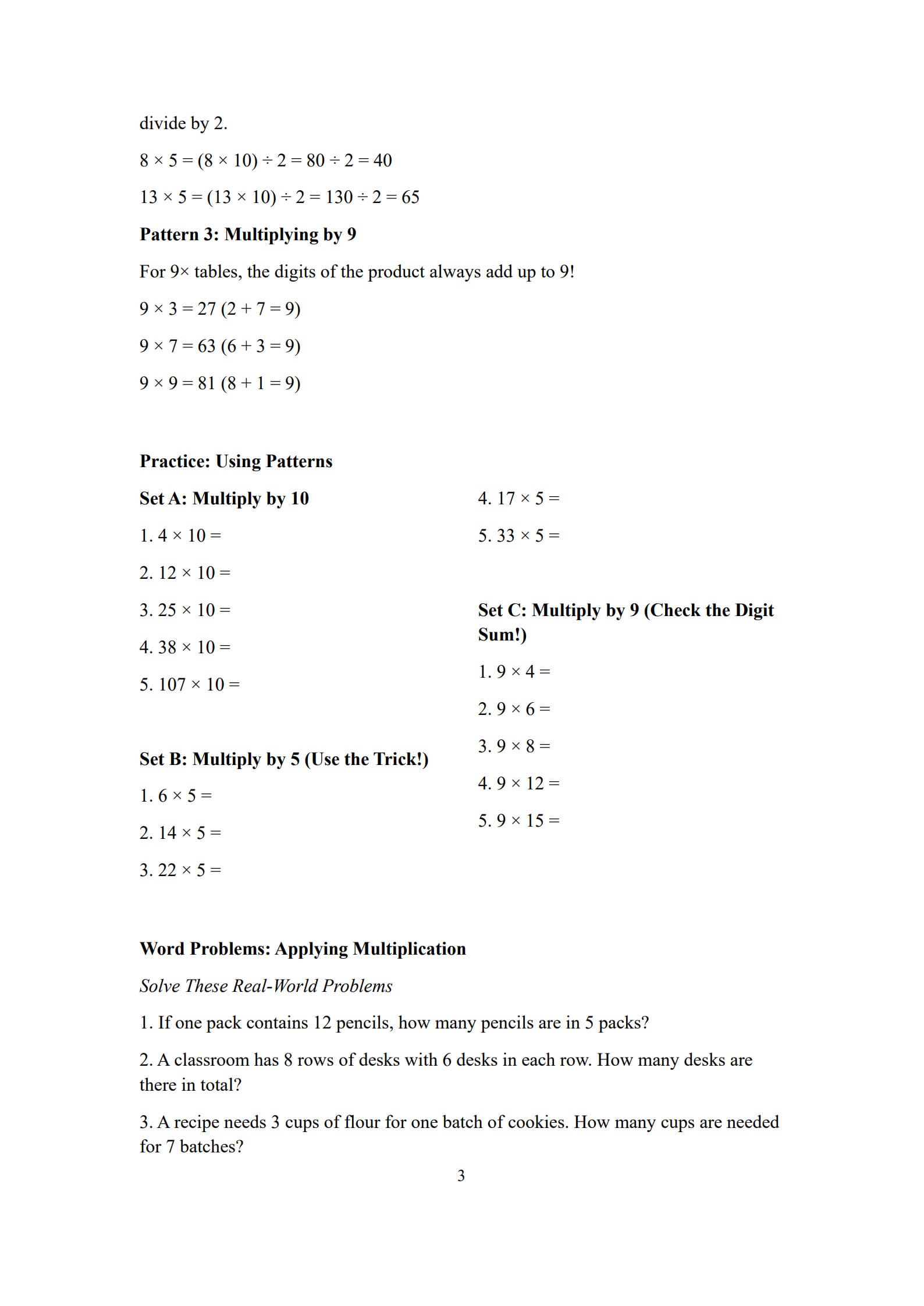 Multiplication Worksheets 3