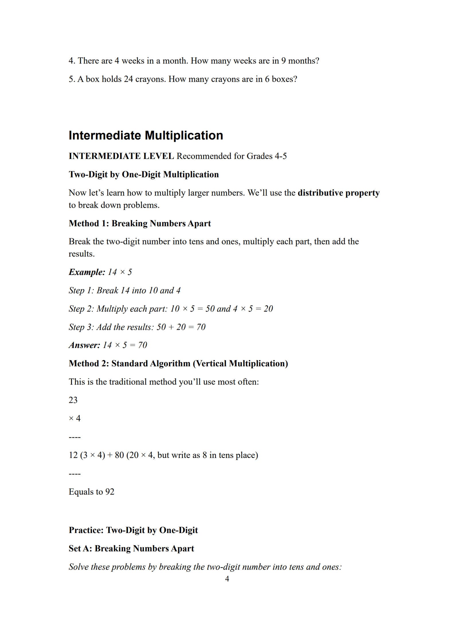 Multiplication Worksheets 4