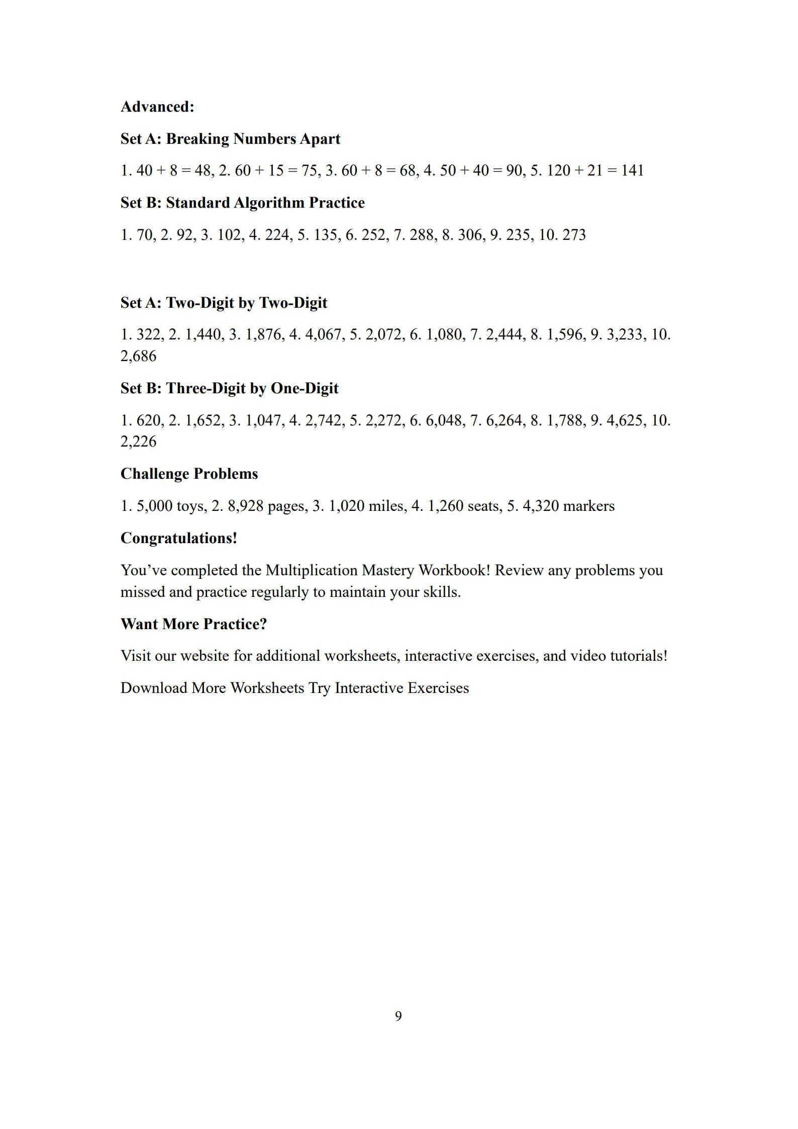 Multiplication Worksheets 9