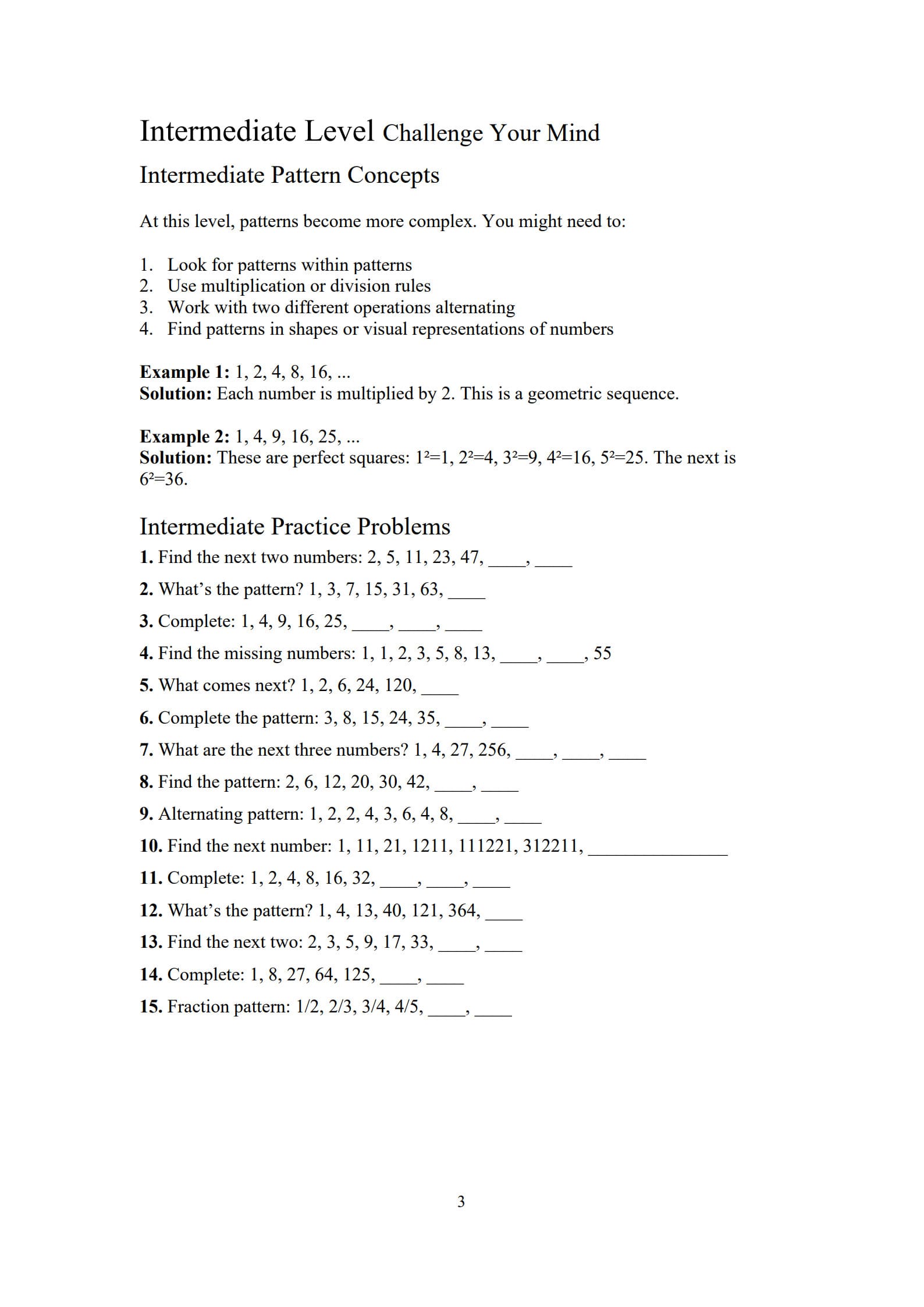 Number Pattern Worksheet 3