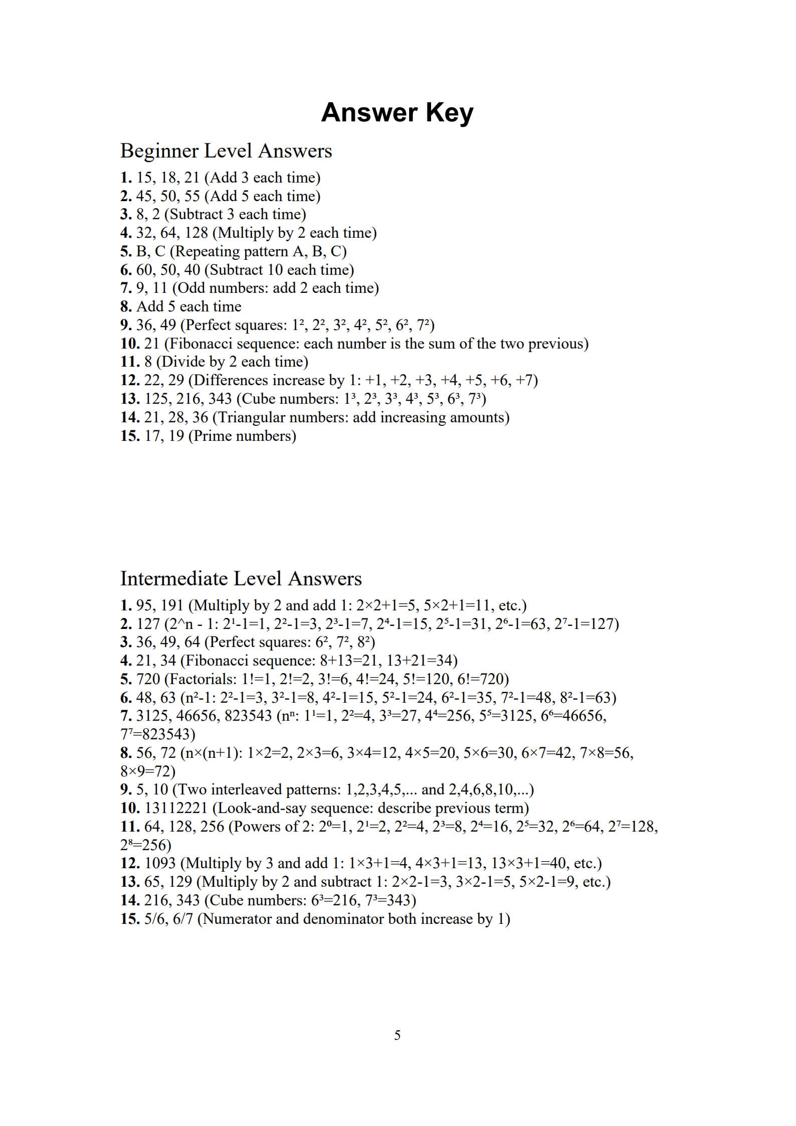 Number Pattern Worksheet 5