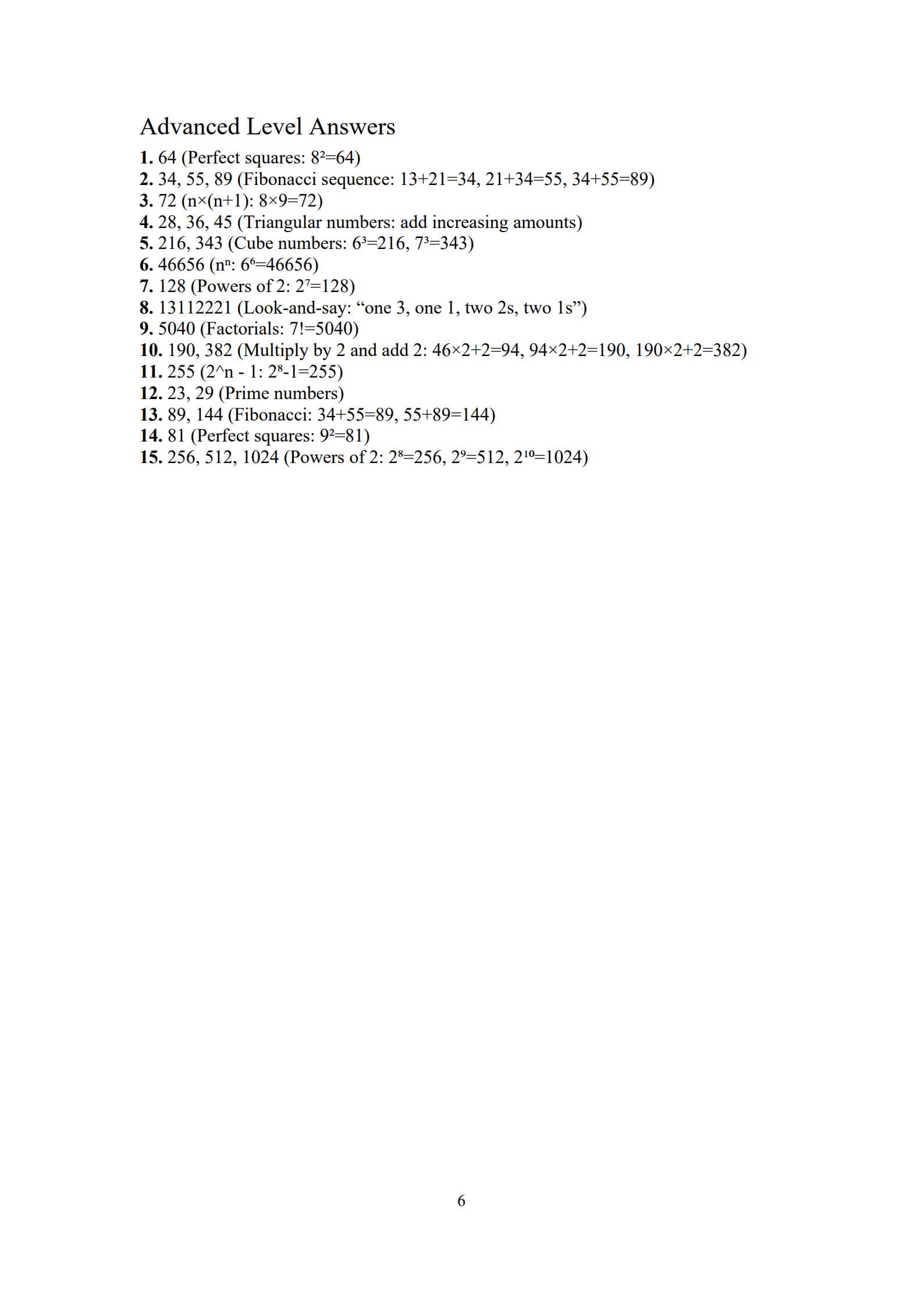 Number Pattern Worksheet 6