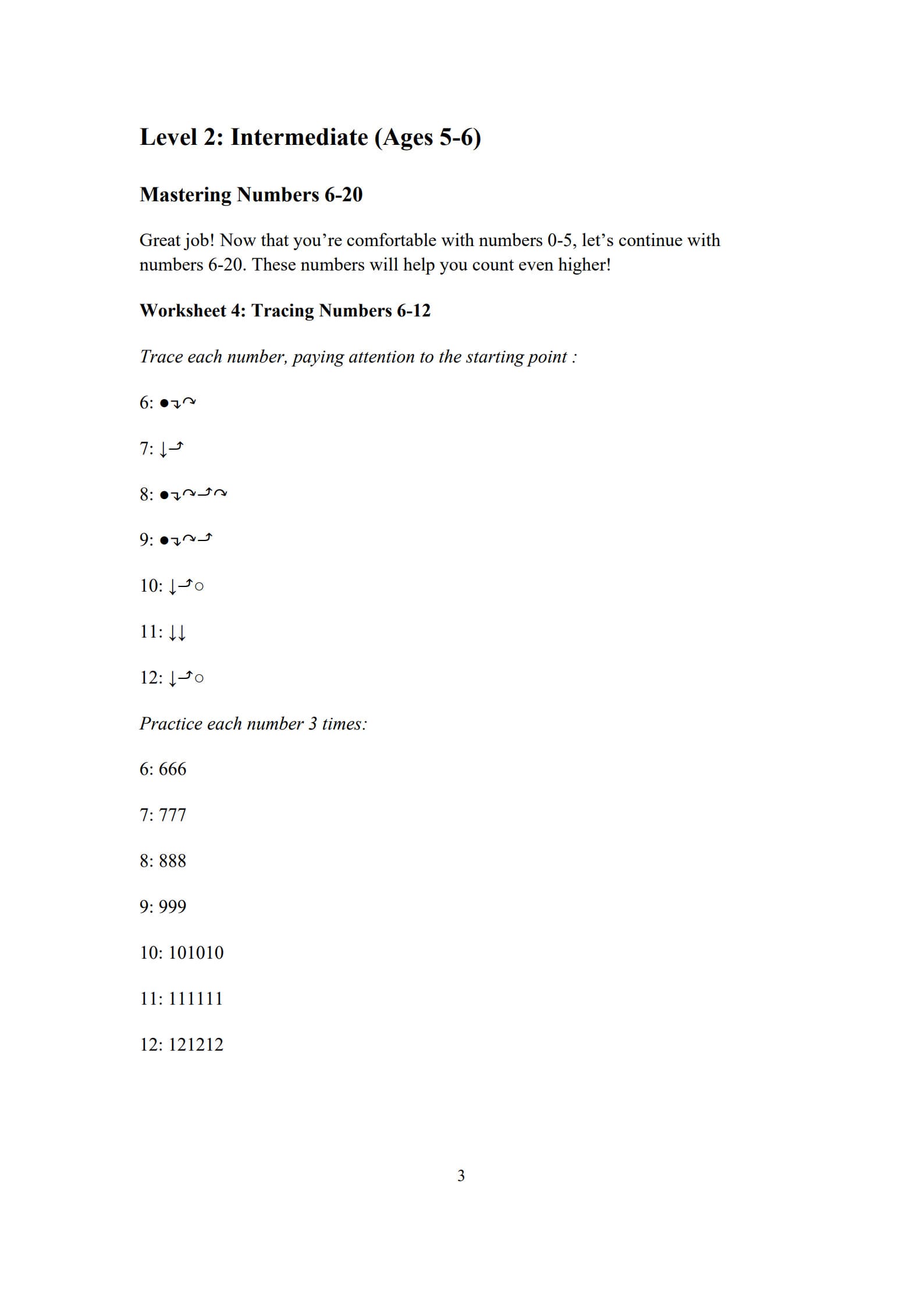 Number Tracing Worksheet 3