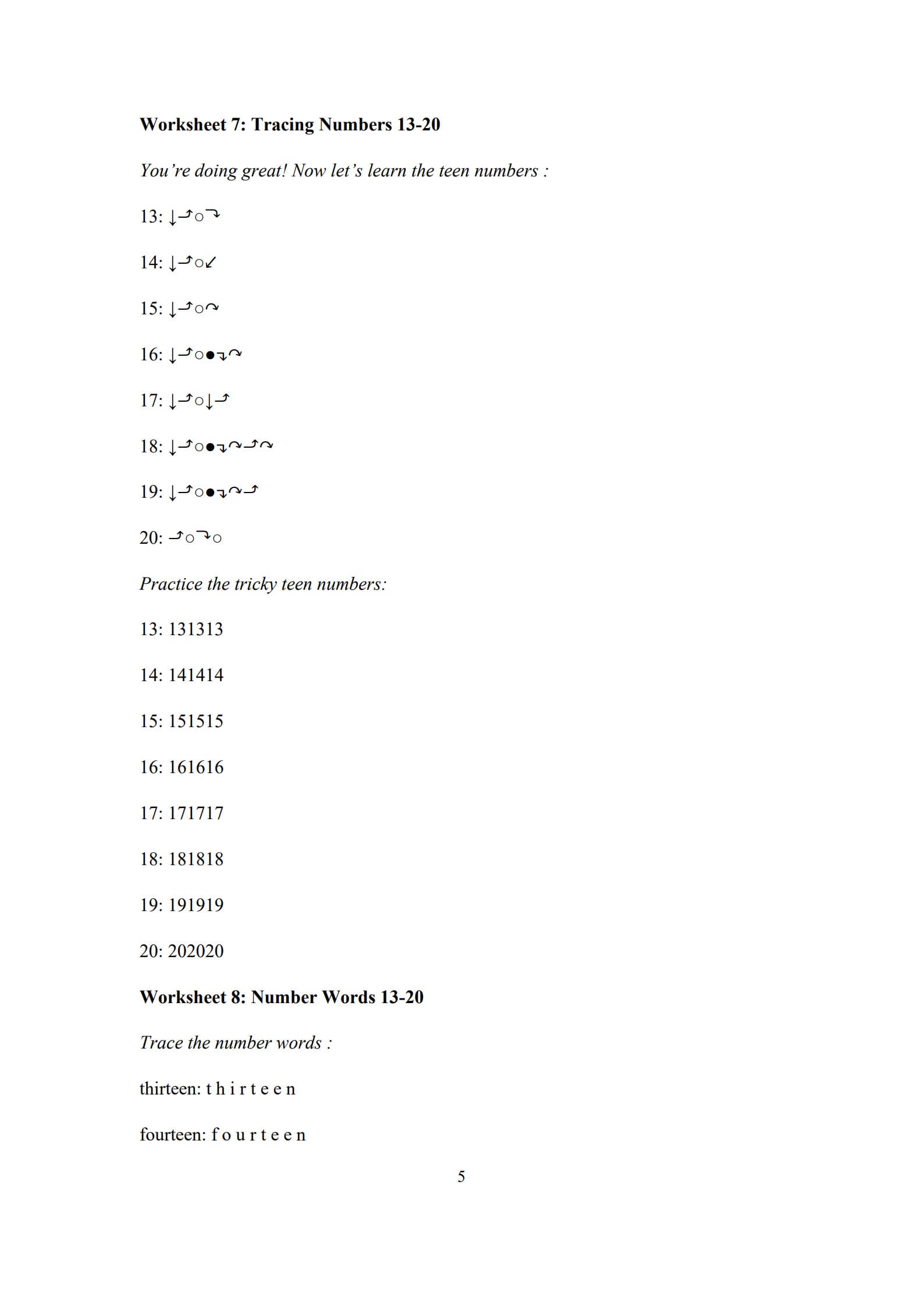 Number Tracing Worksheet 5