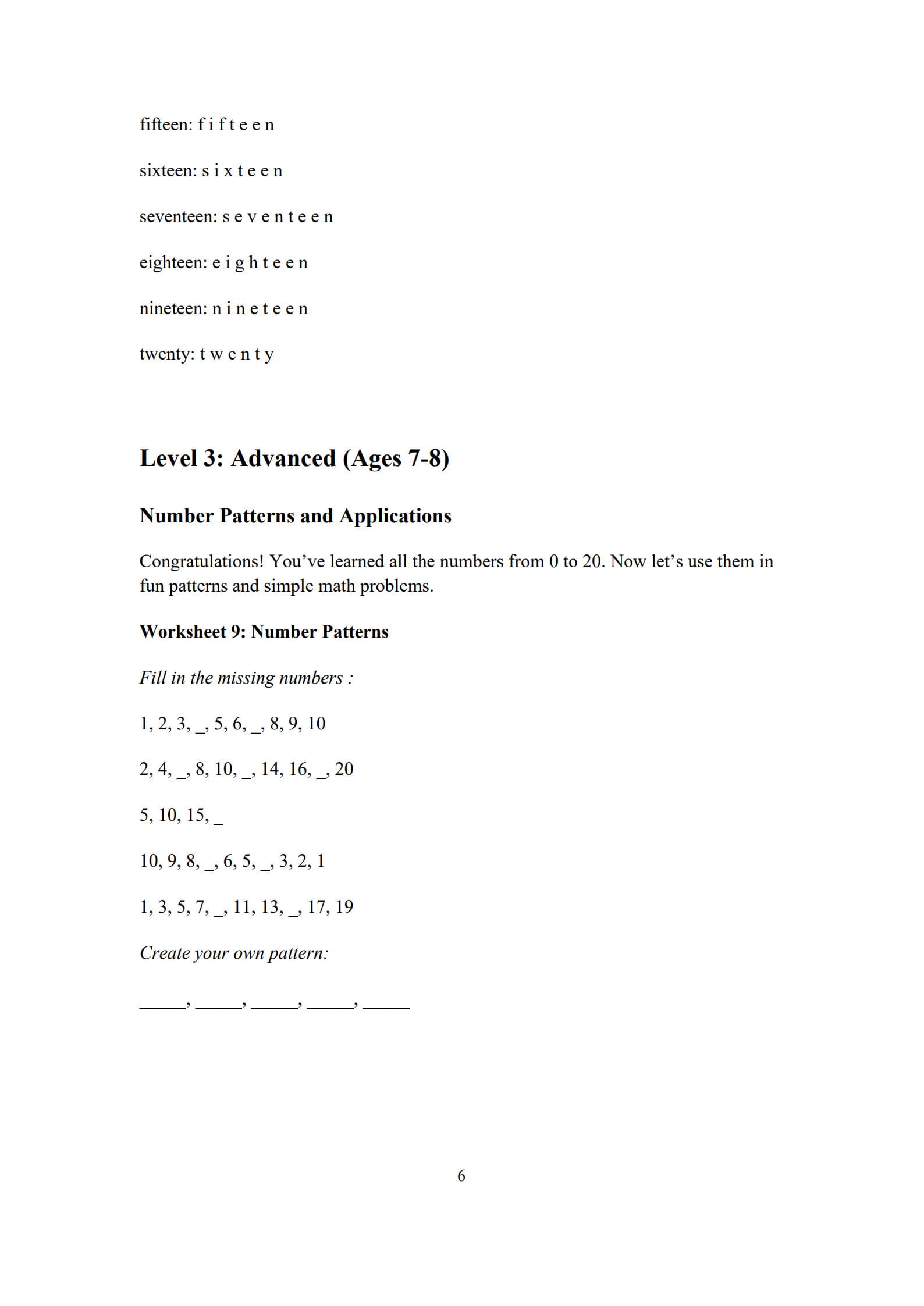 Number Tracing Worksheet 6