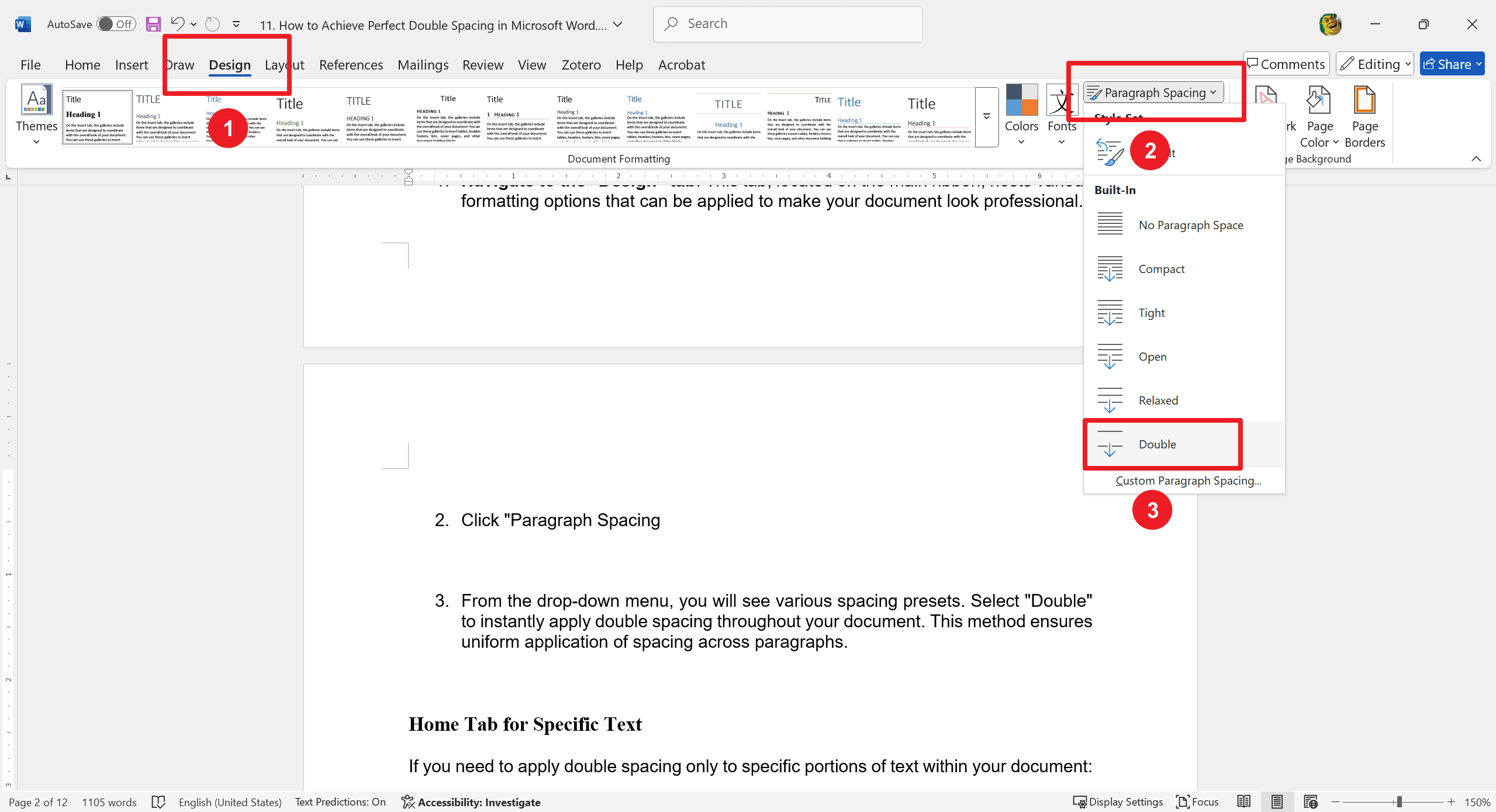 Double Spacing in Recent Versions of Word (2016/2013/Office 365)