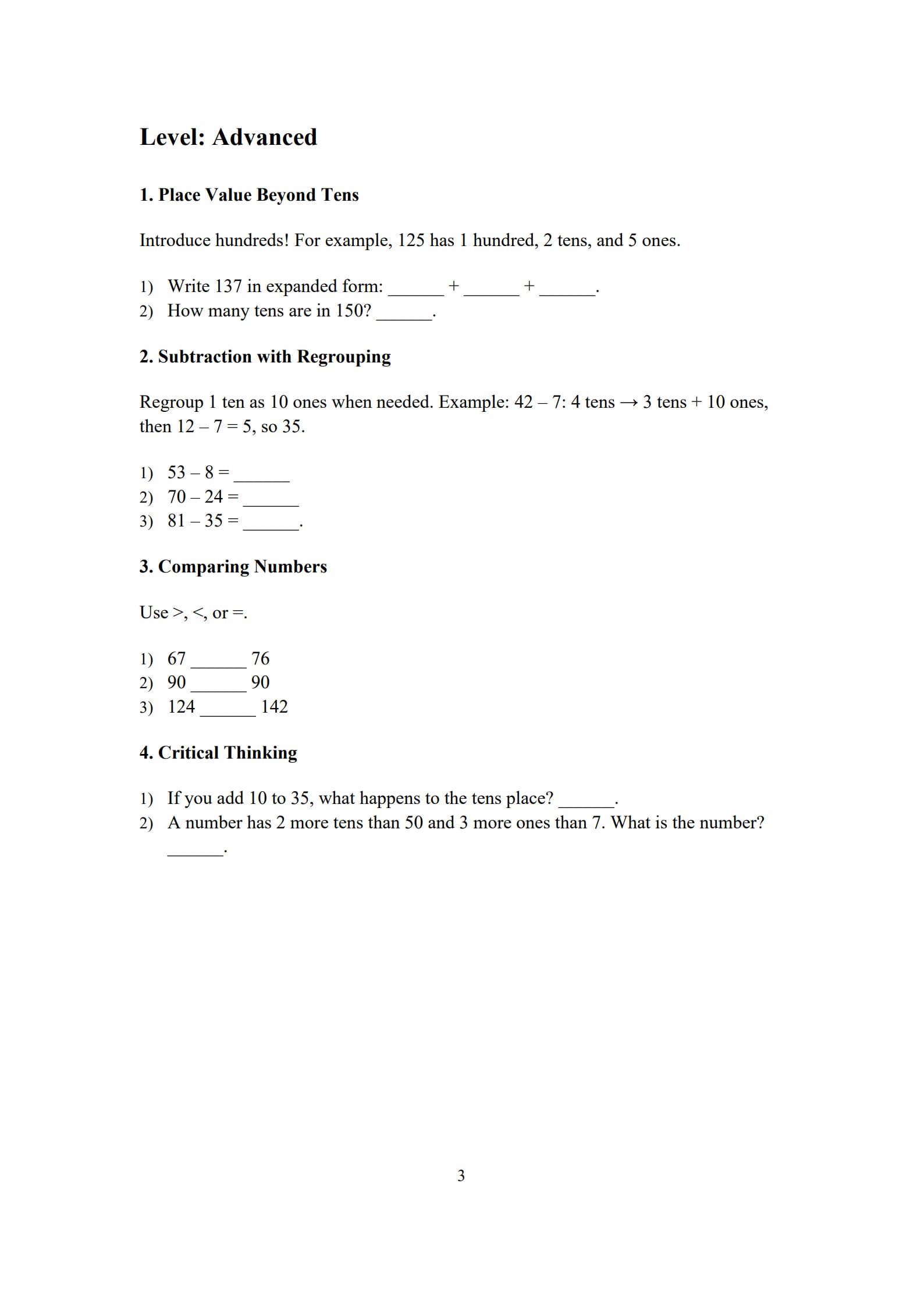 Ones and Tens Worksheet 3