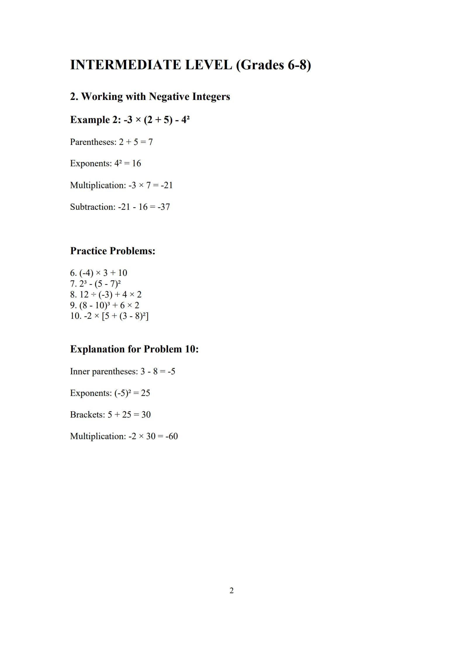 Order of Operations Worksheet 2