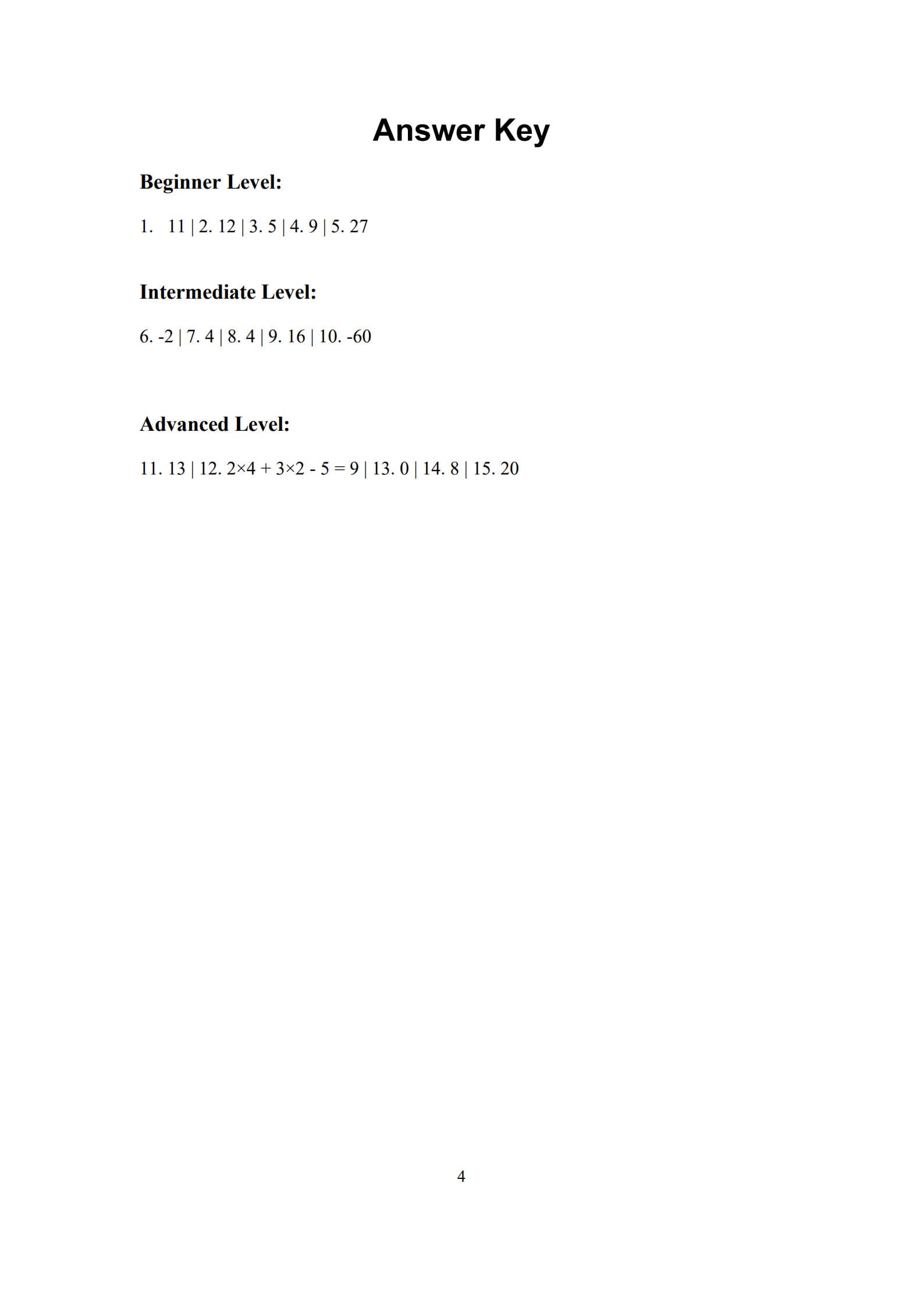 Order of Operations Worksheet 4