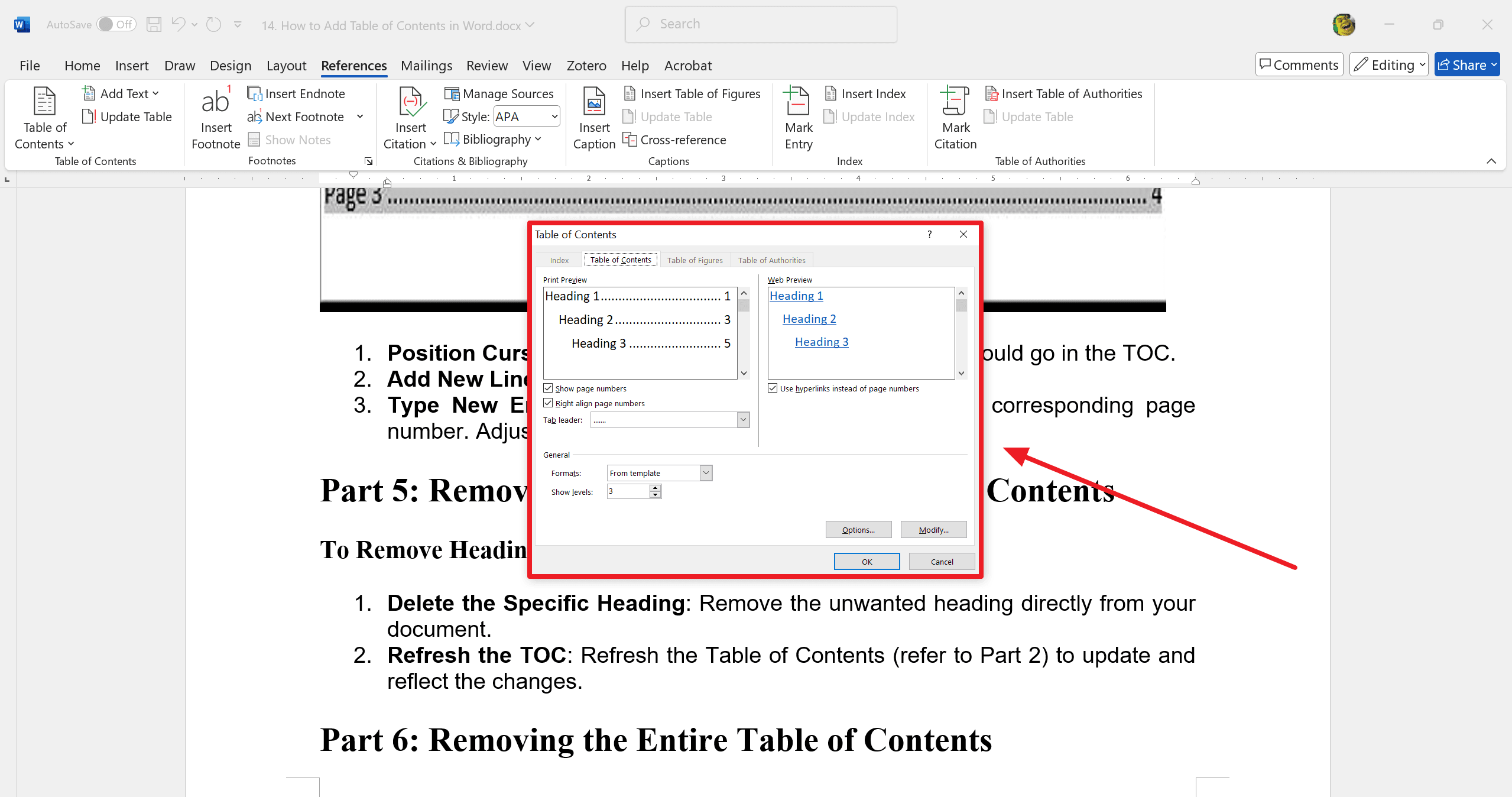 Part 3: Customizing the Table of Contents