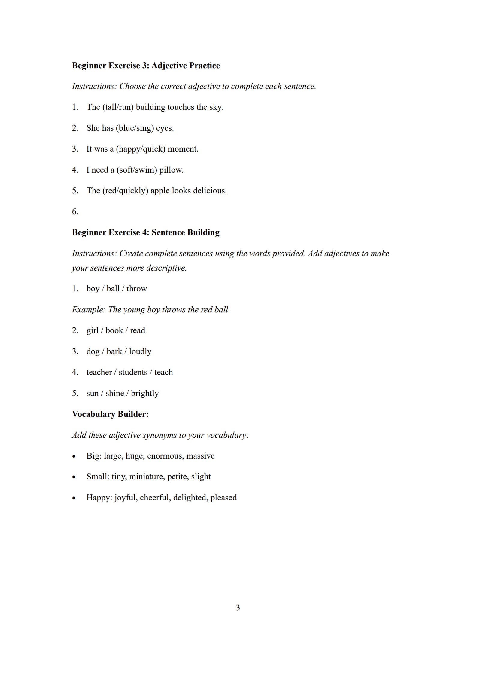 Parts of Speech Worksheet 3