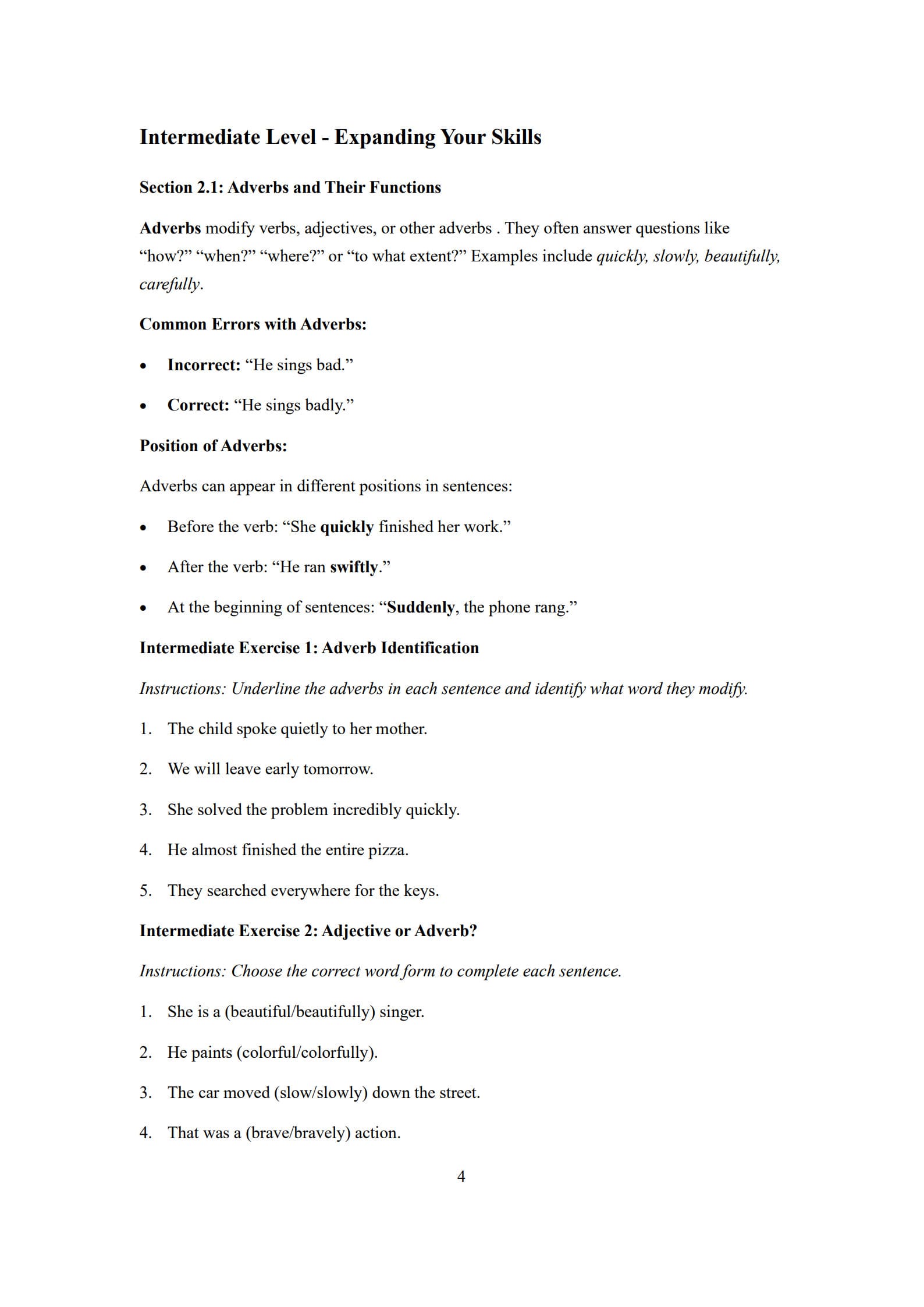 Parts of Speech Worksheet 4