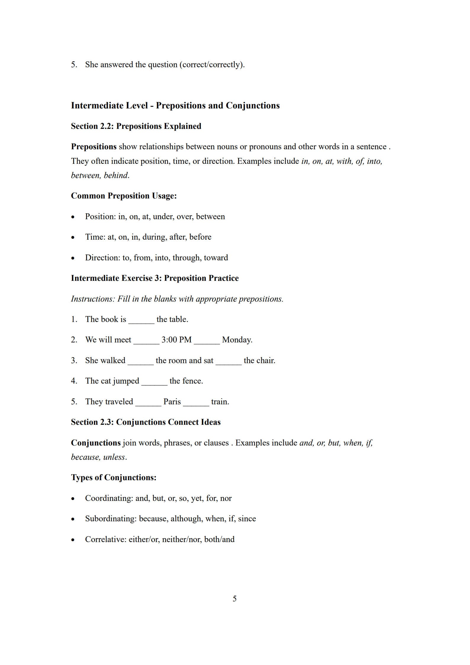 Parts of Speech Worksheet 5