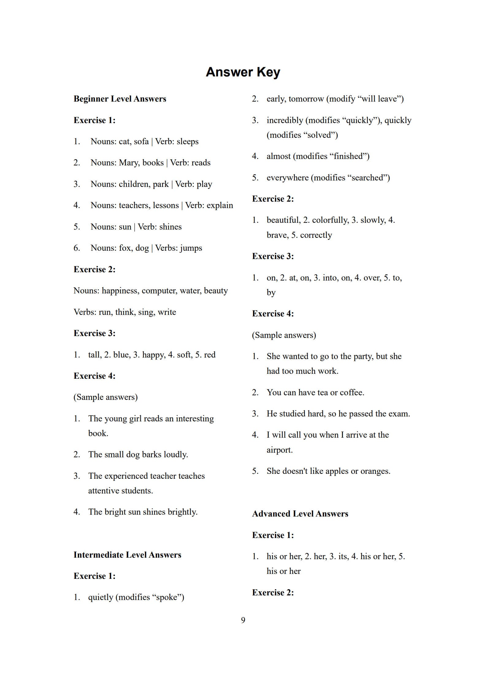 Parts of Speech Worksheet 9