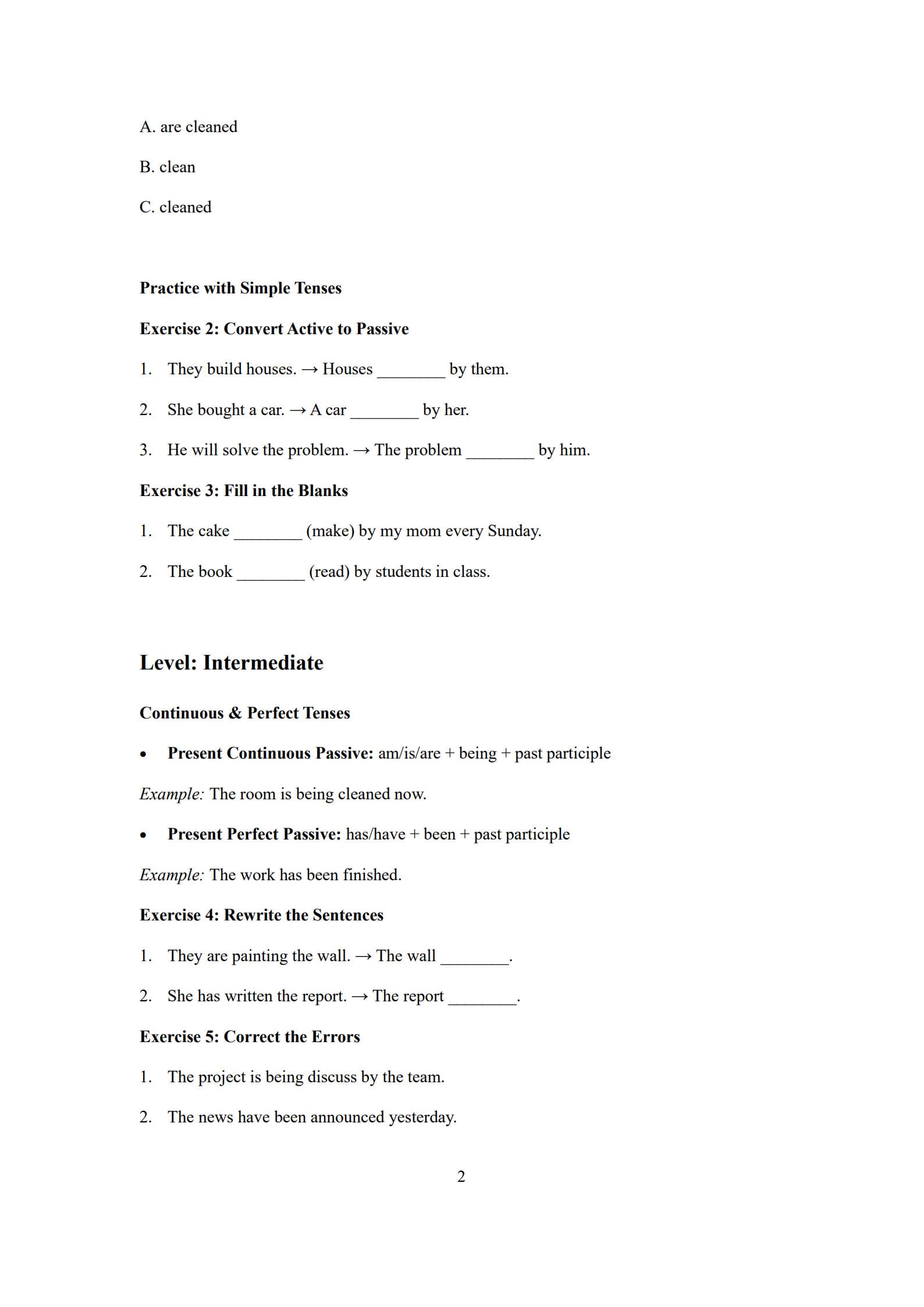 Passive Voice Worksheet 2