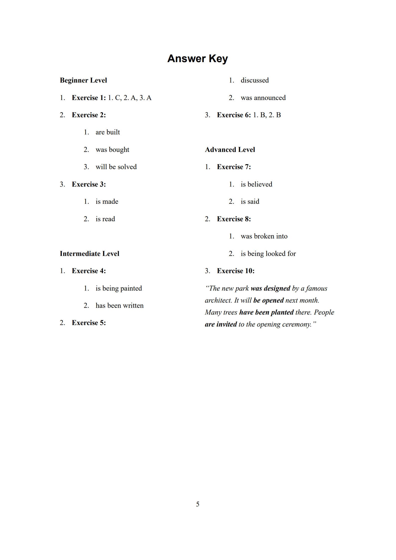 Passive Voice Worksheet 5