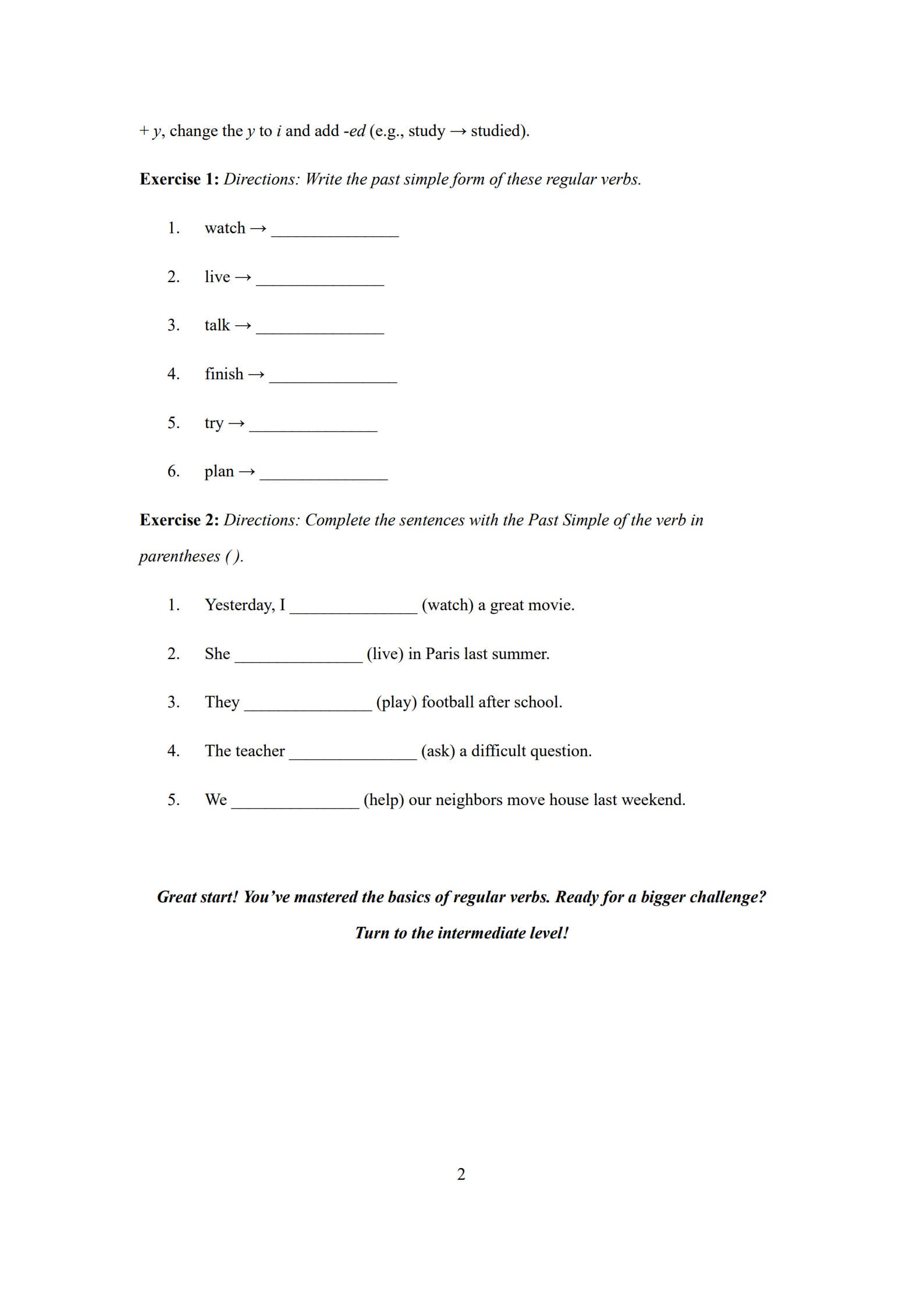 Past Simple Worksheets 2