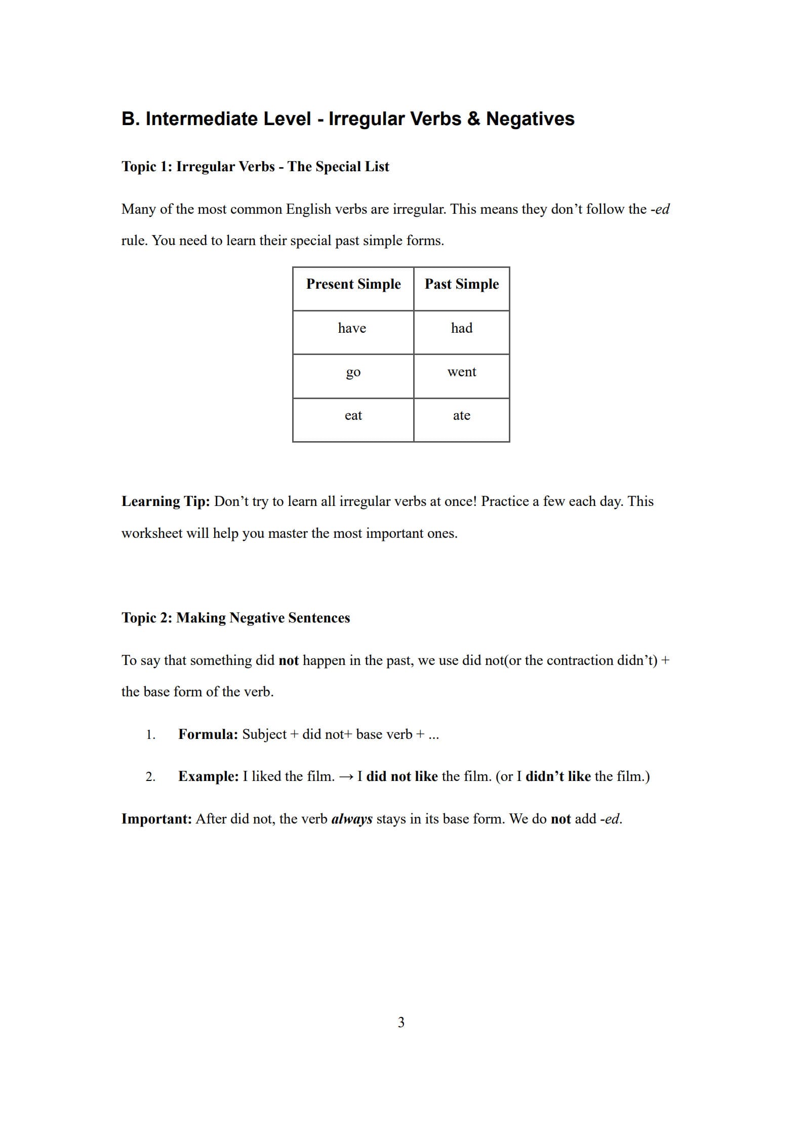 Past Simple Worksheets 3
