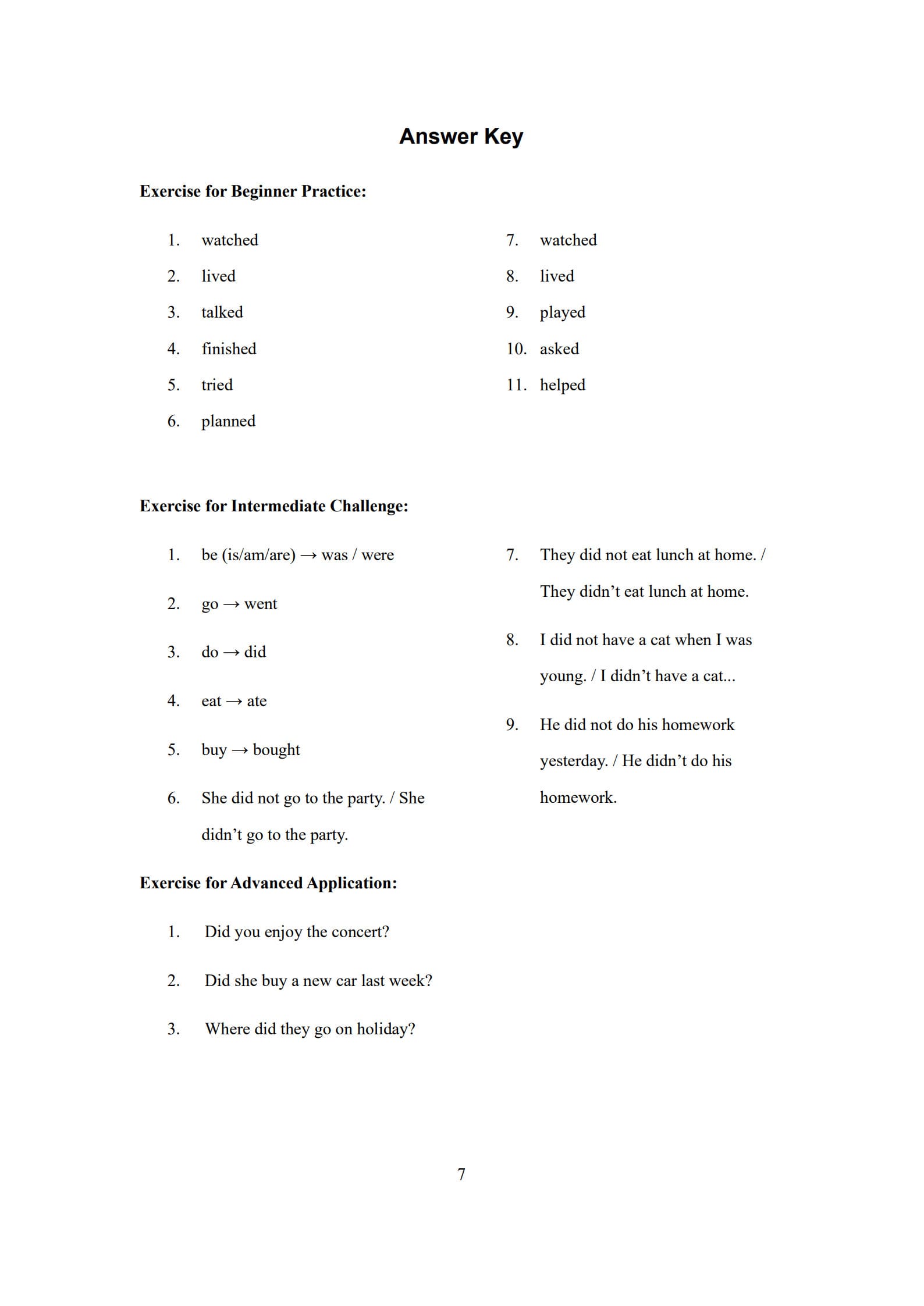 Past Simple Worksheets 7