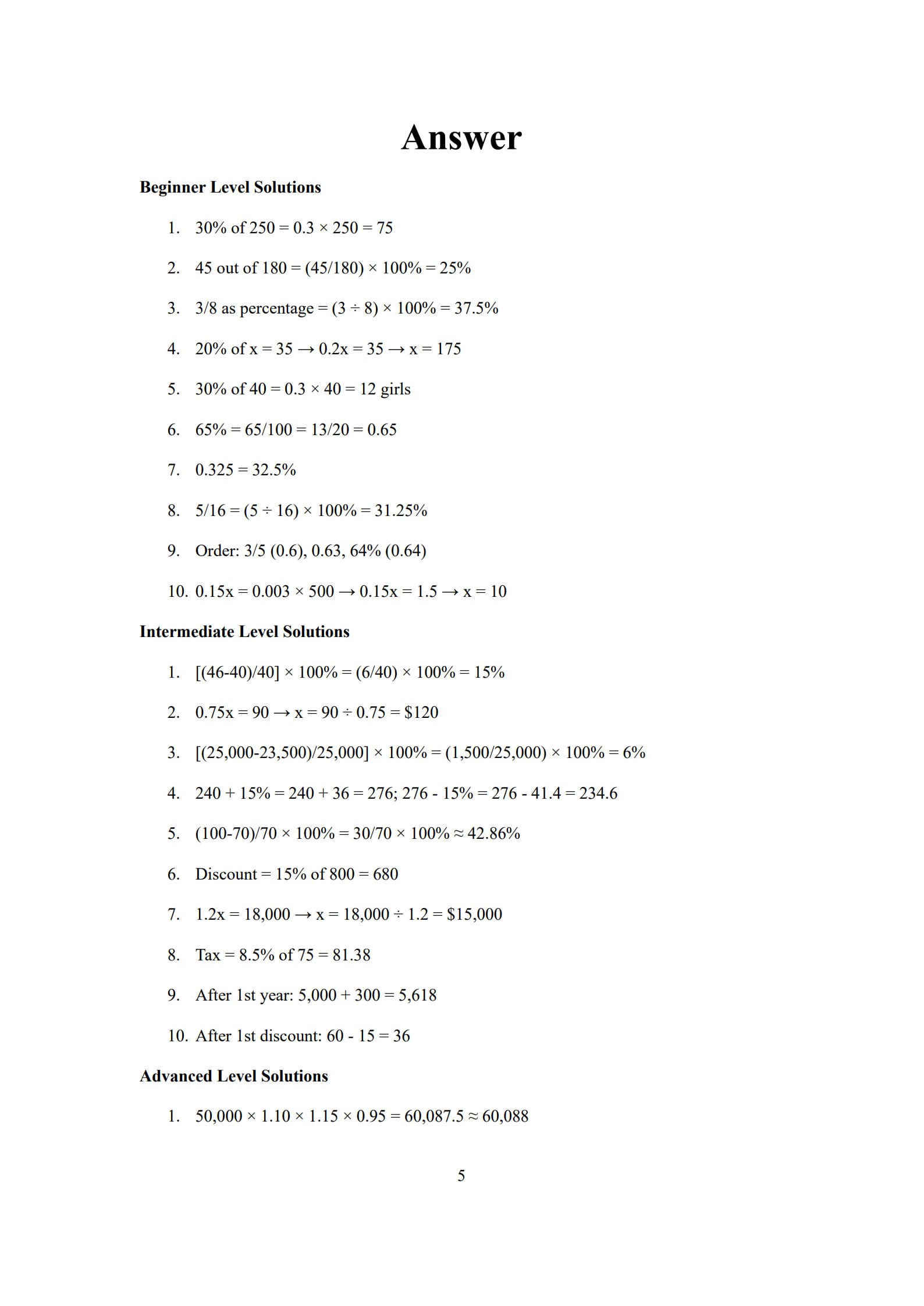 Percentage Worksheet 5