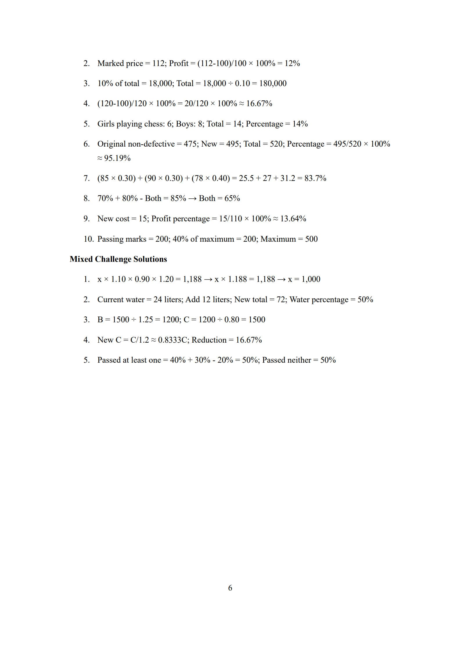 Percentage Worksheet 6