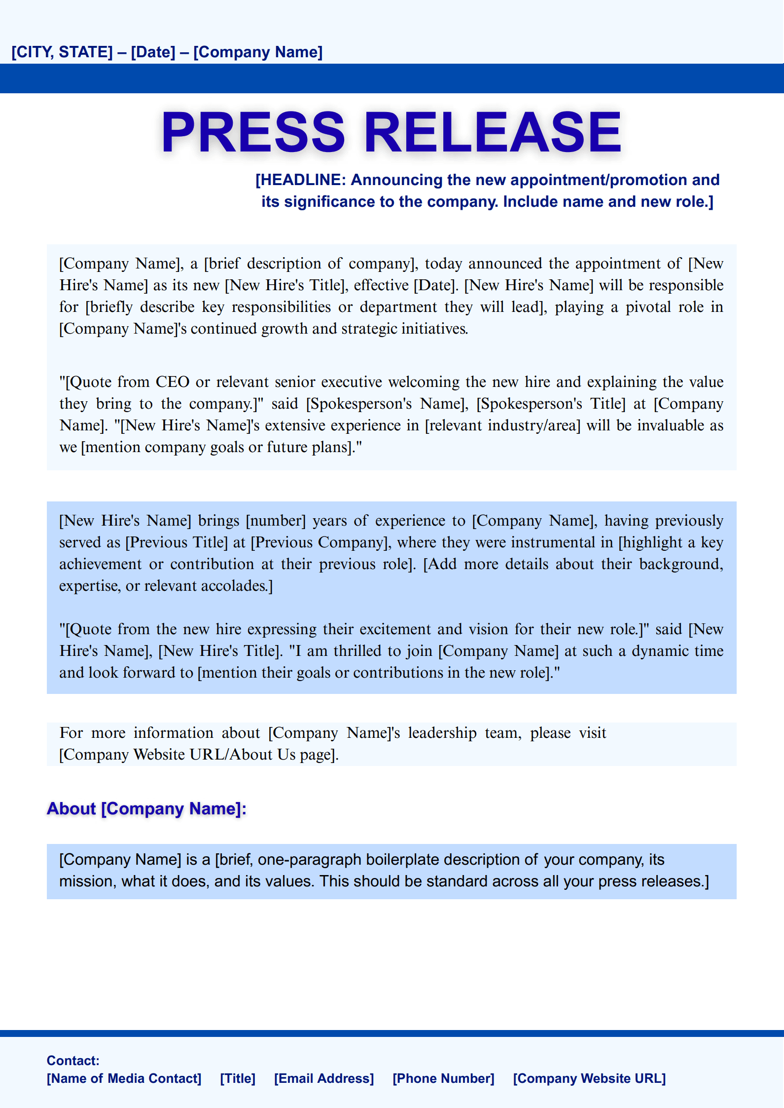 Personnel News Press Release Template