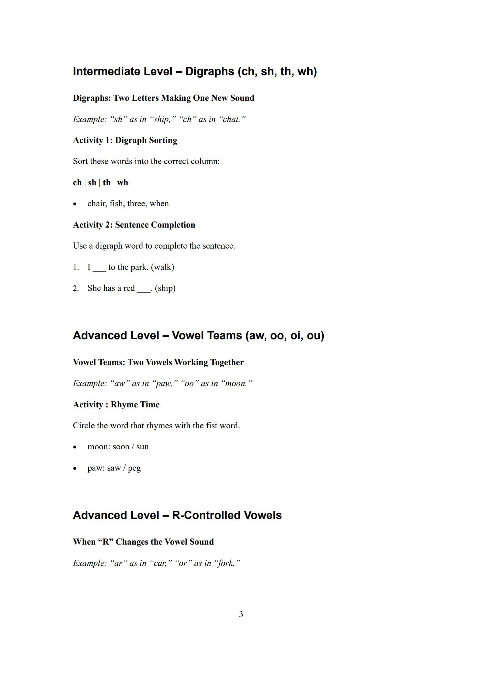 Phonics Worksheets 3