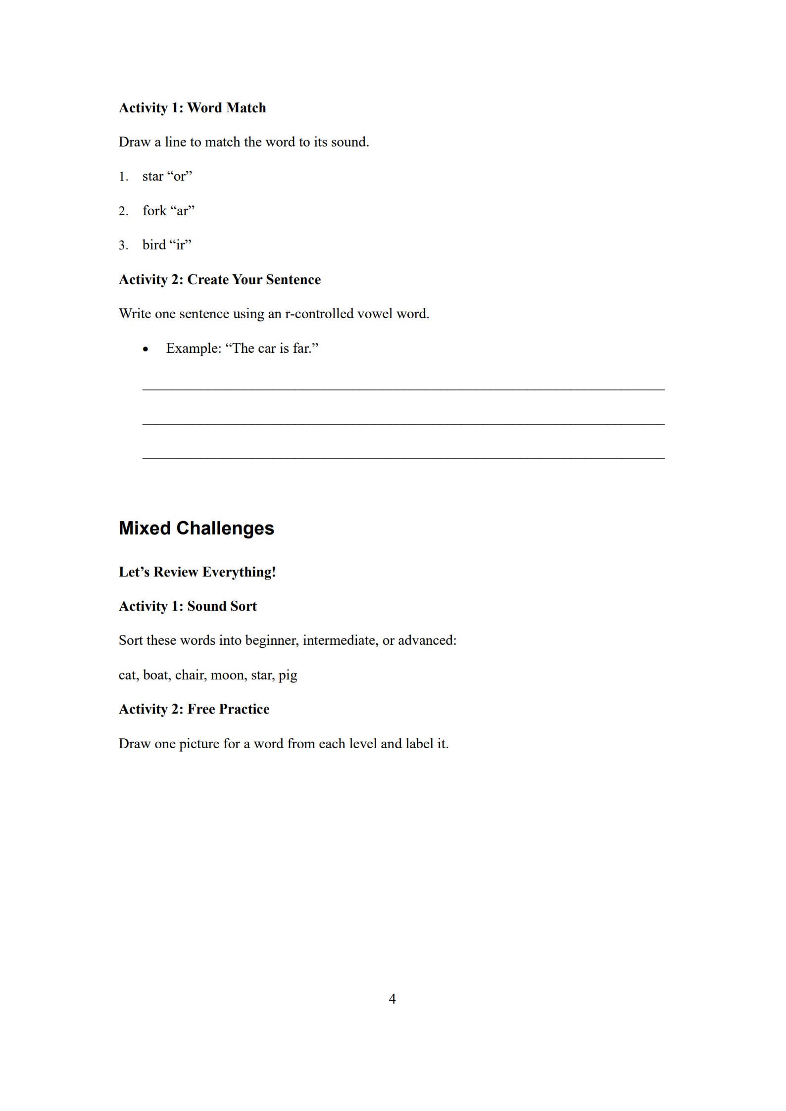 Phonics Worksheets 4