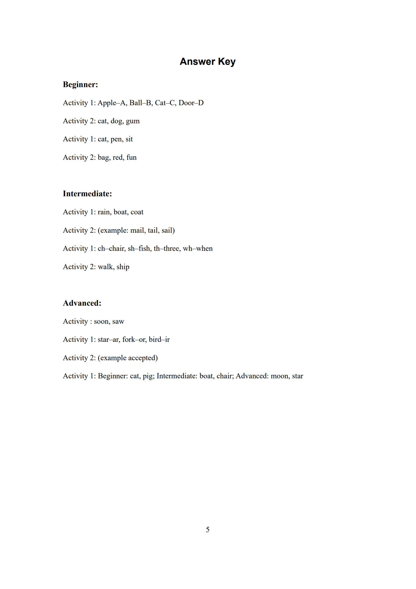 Phonics Worksheets 5