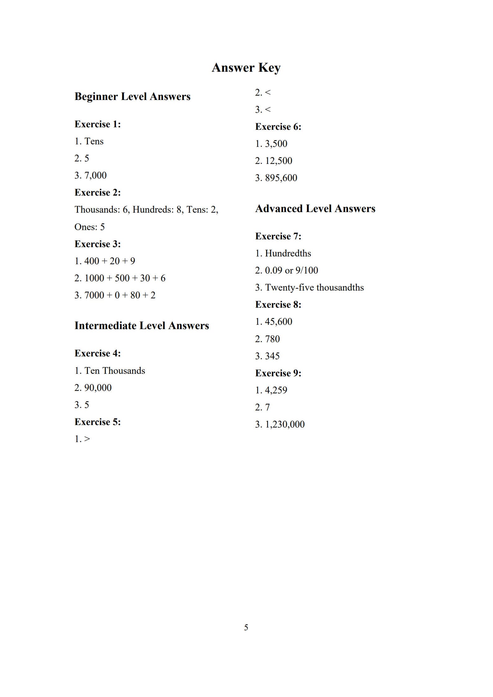 Place Value Worksheet 5
