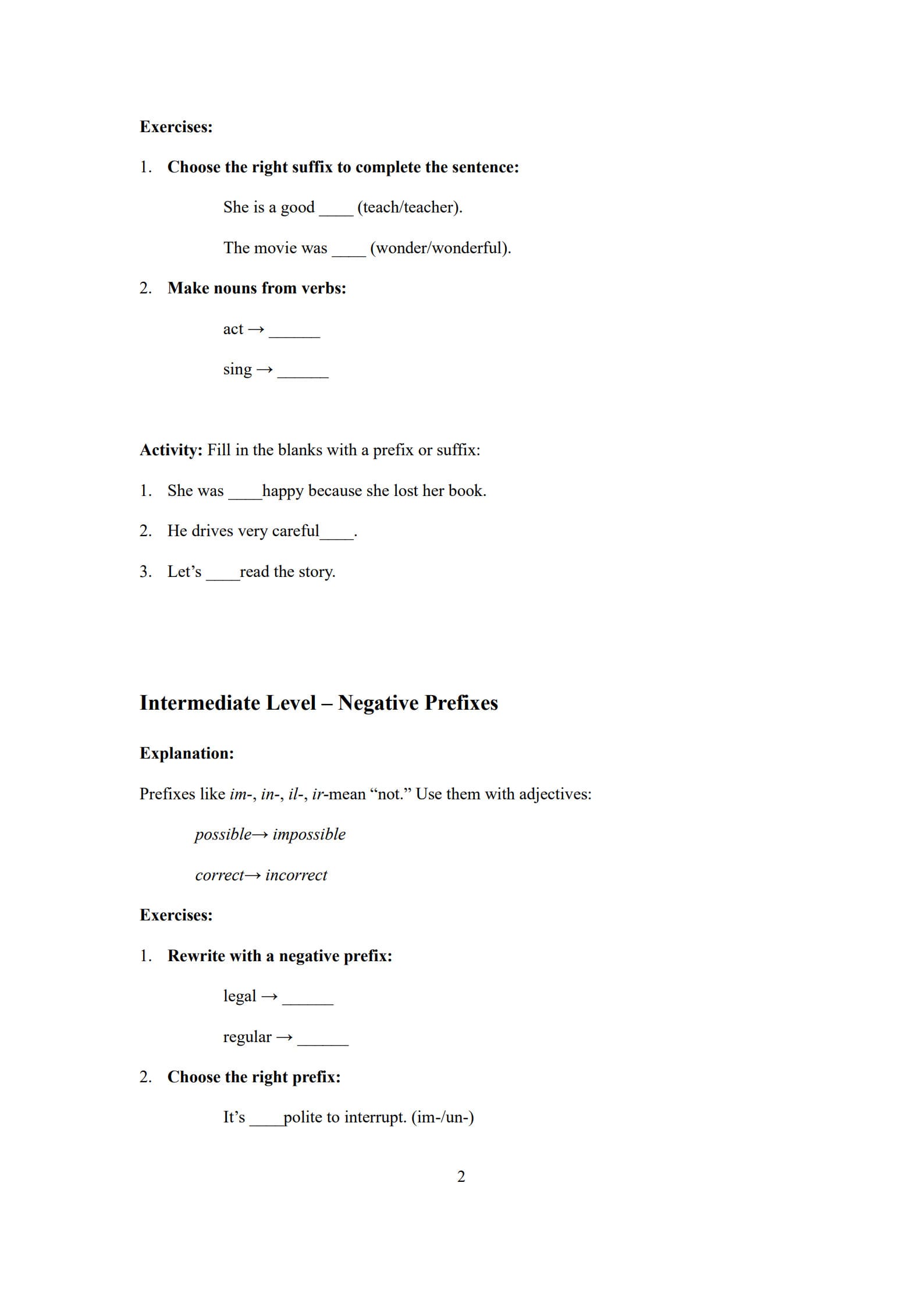 Prefix Suffix Worksheet 2