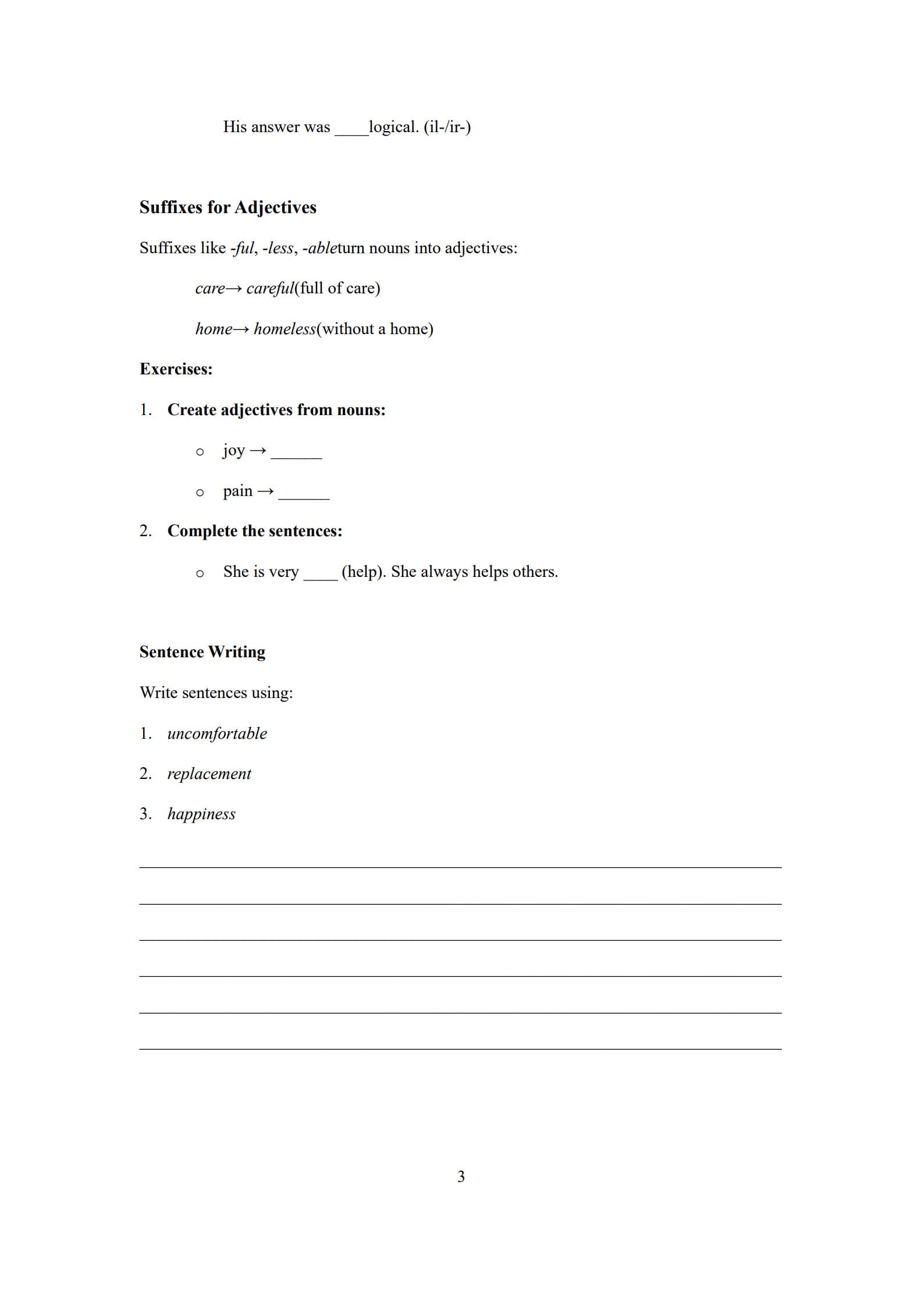 Prefix Suffix Worksheet 3
