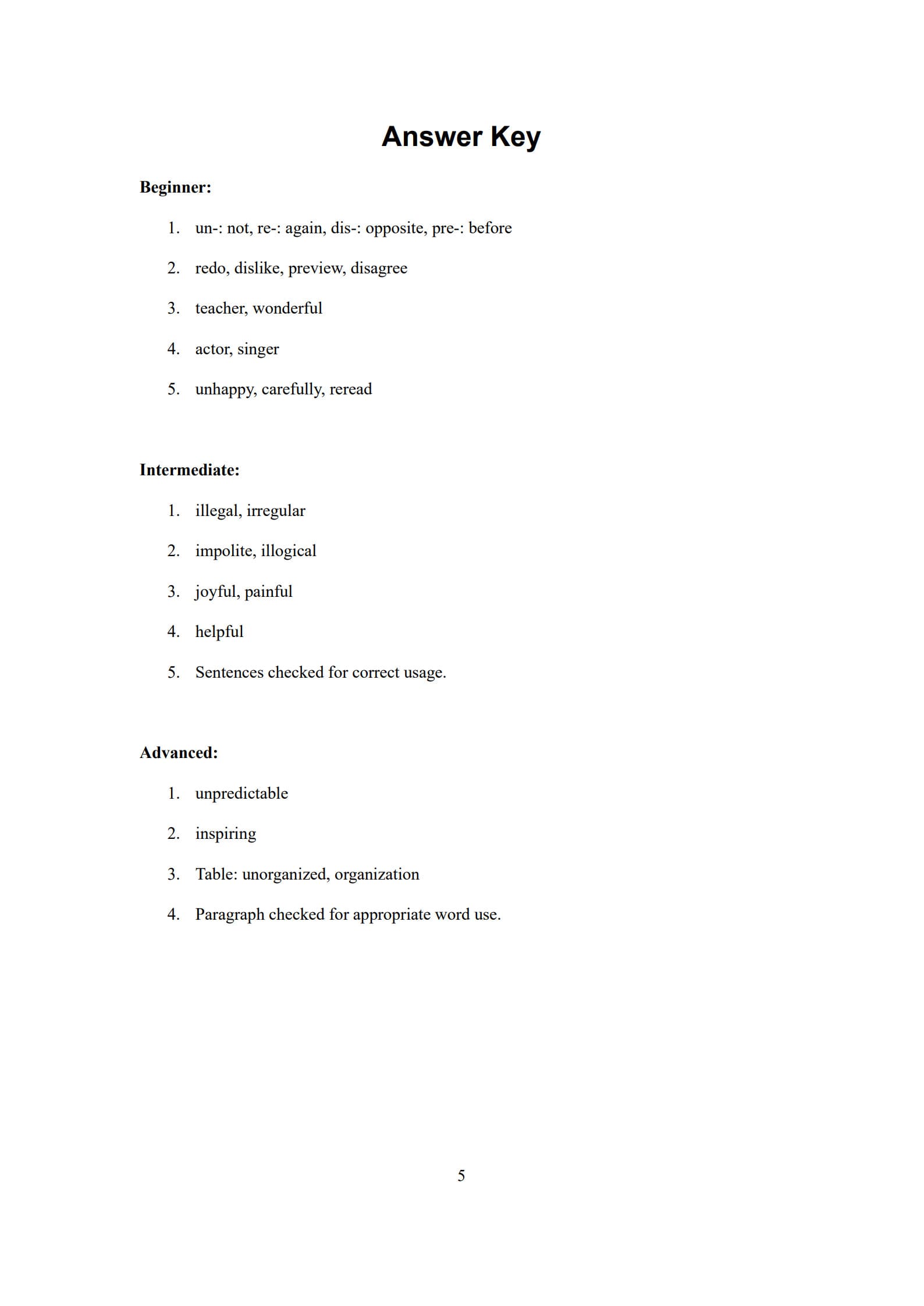 Prefix Suffix Worksheet 5