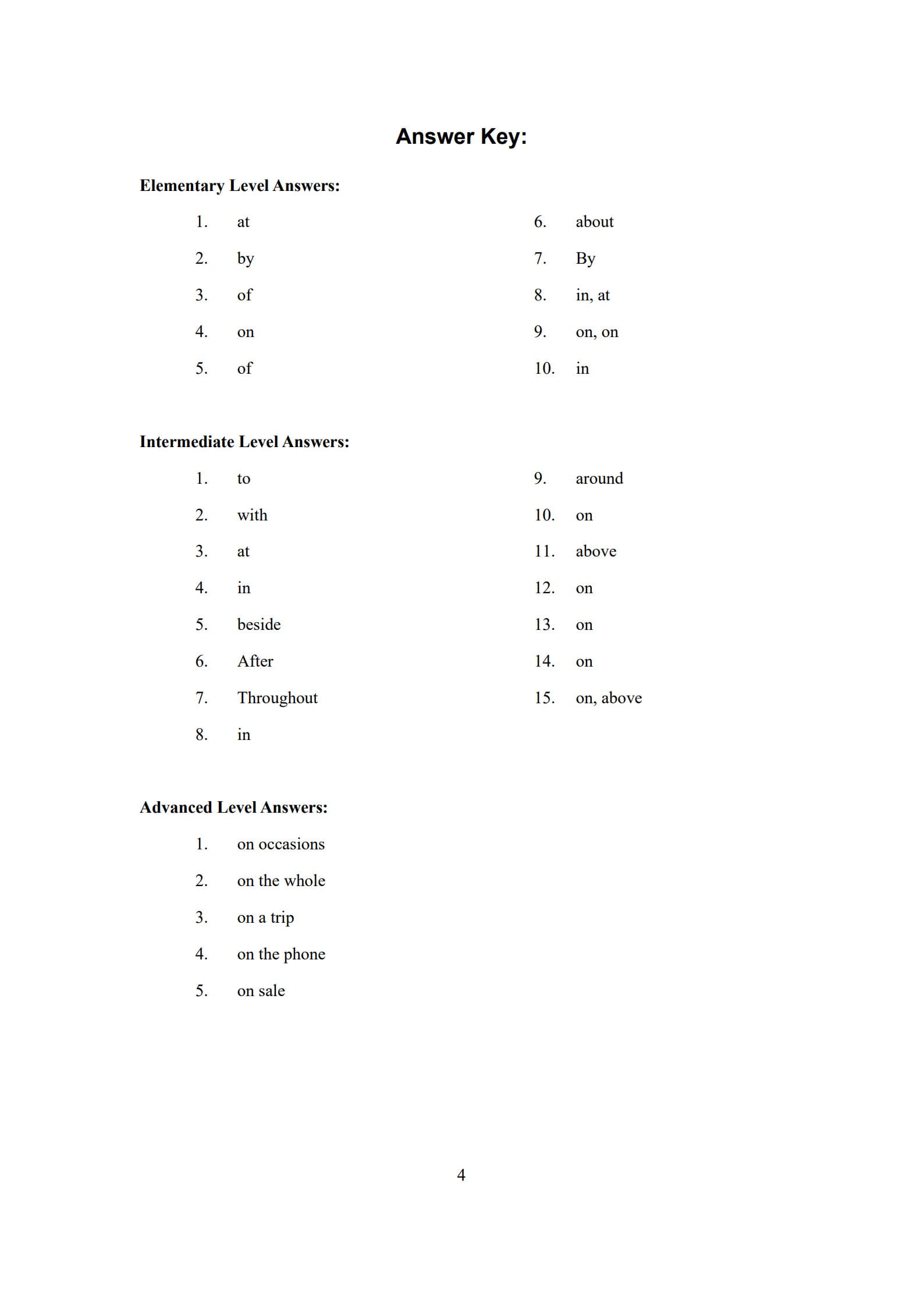 Preposition Worksheets 4