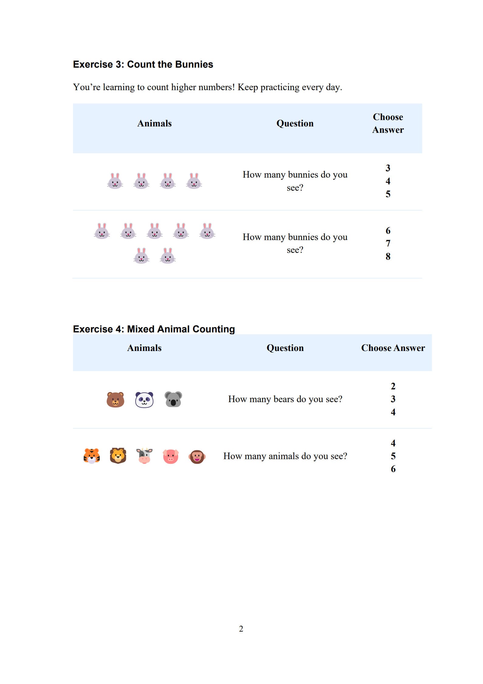 Preschool Math Worksheet 2