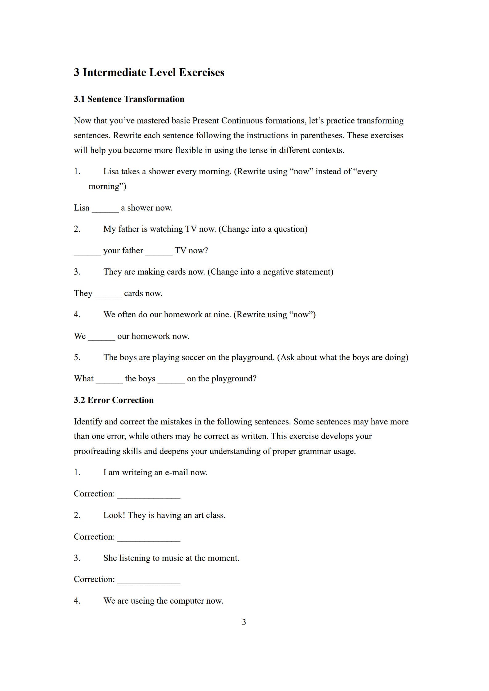 Present Continuous Tense Worksheet 3