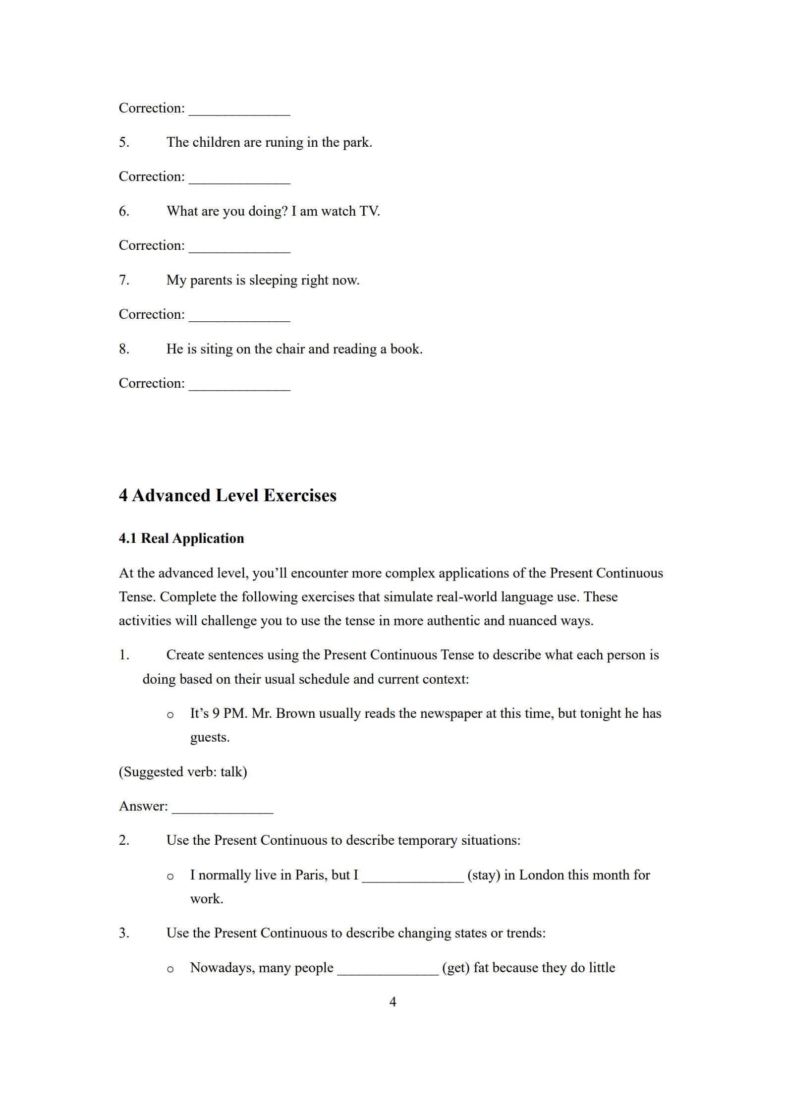 Present Continuous Tense Worksheet 4