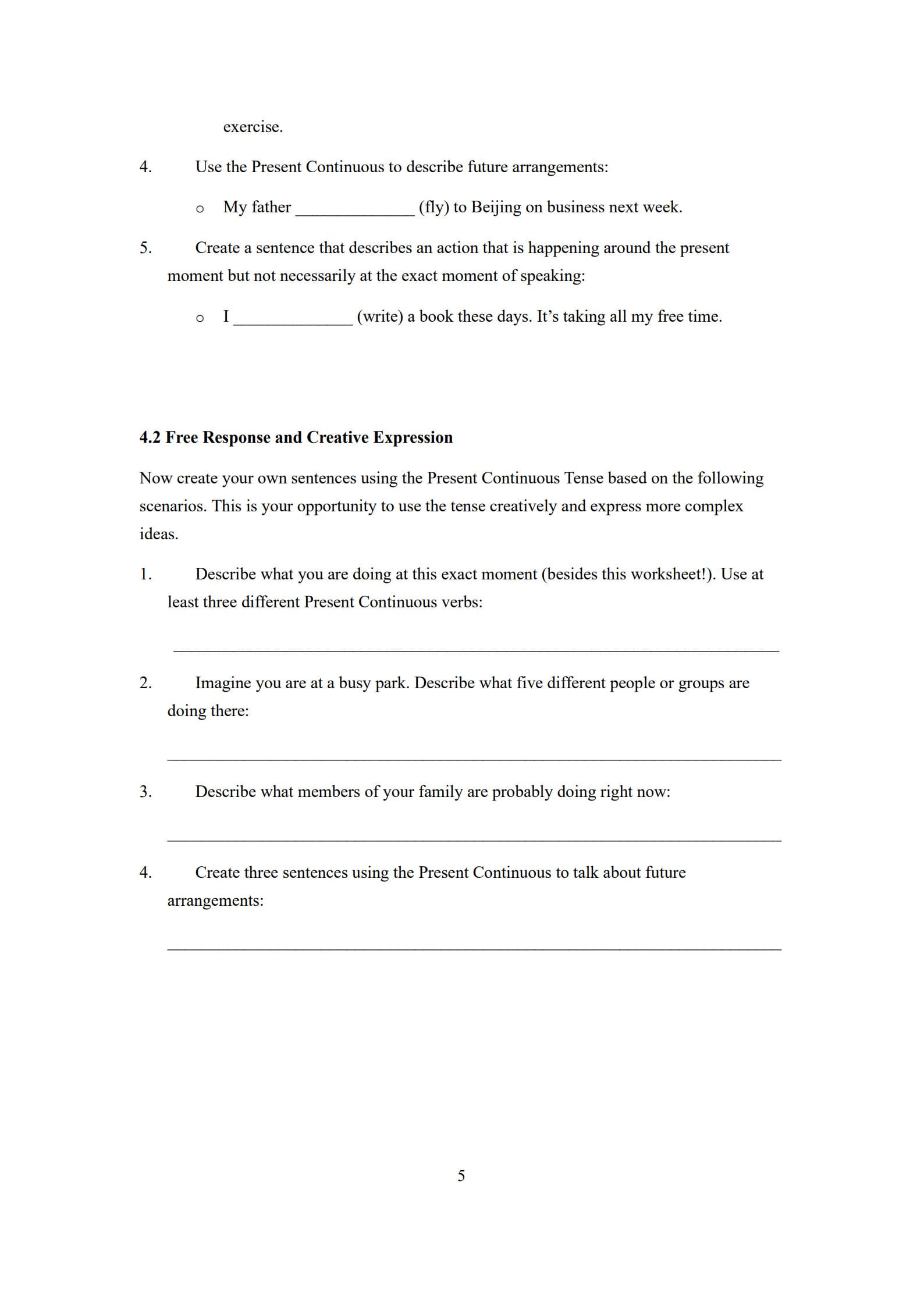 Present Continuous Tense Worksheet 5