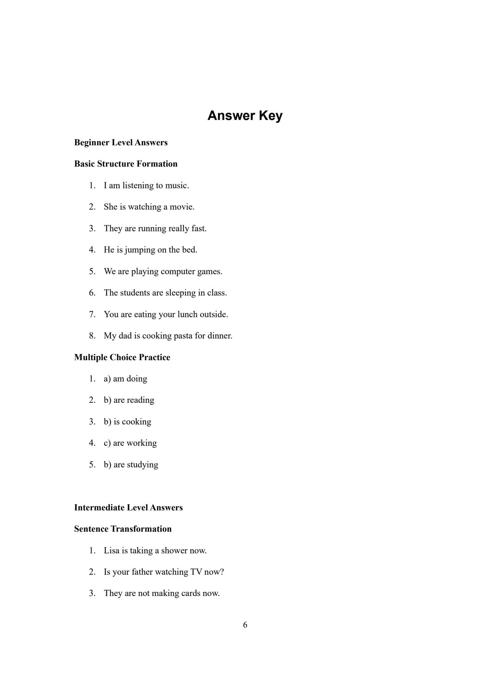 Present Continuous Tense Worksheet 6