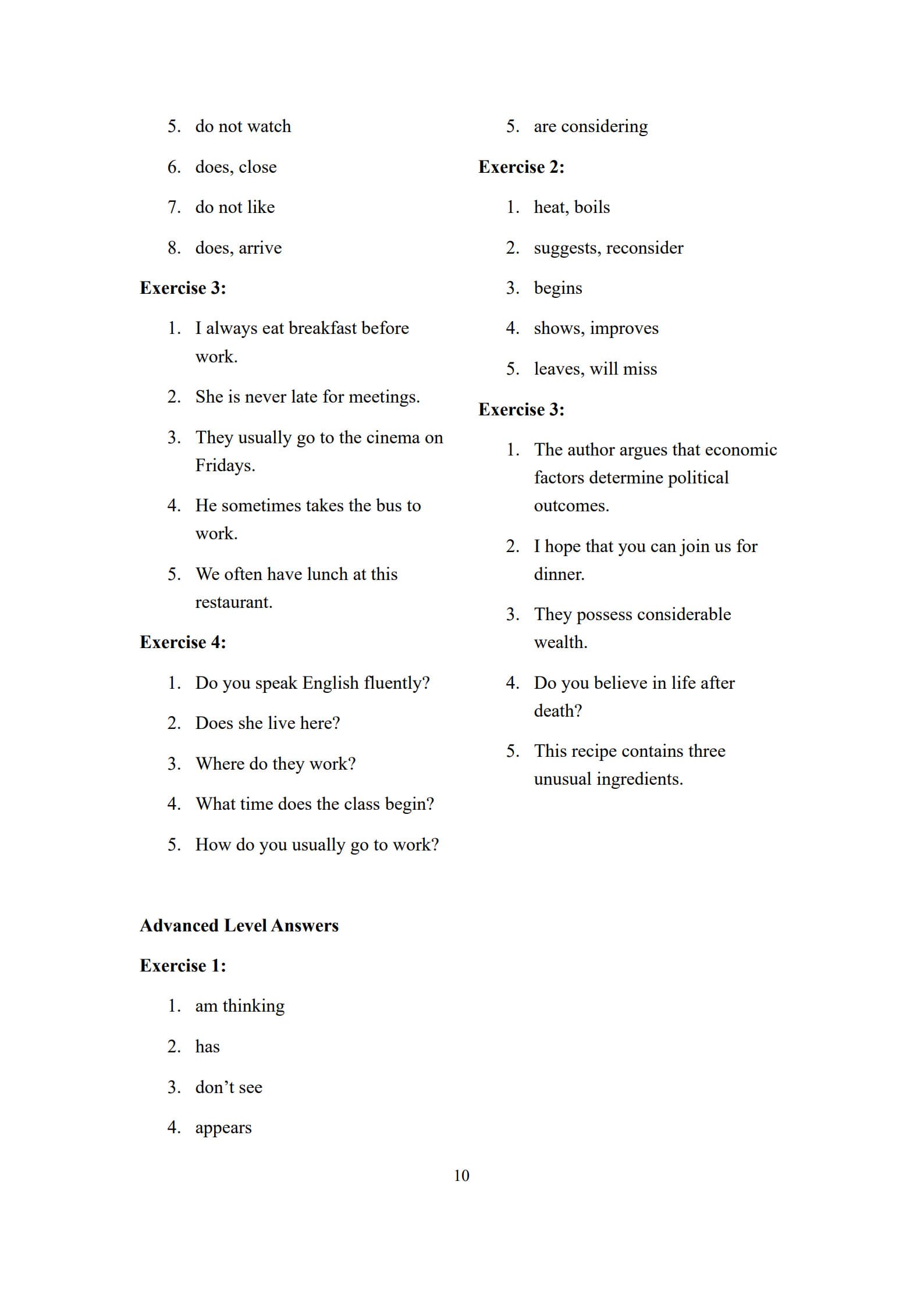 Present Indefinite Tense Worksheet 10