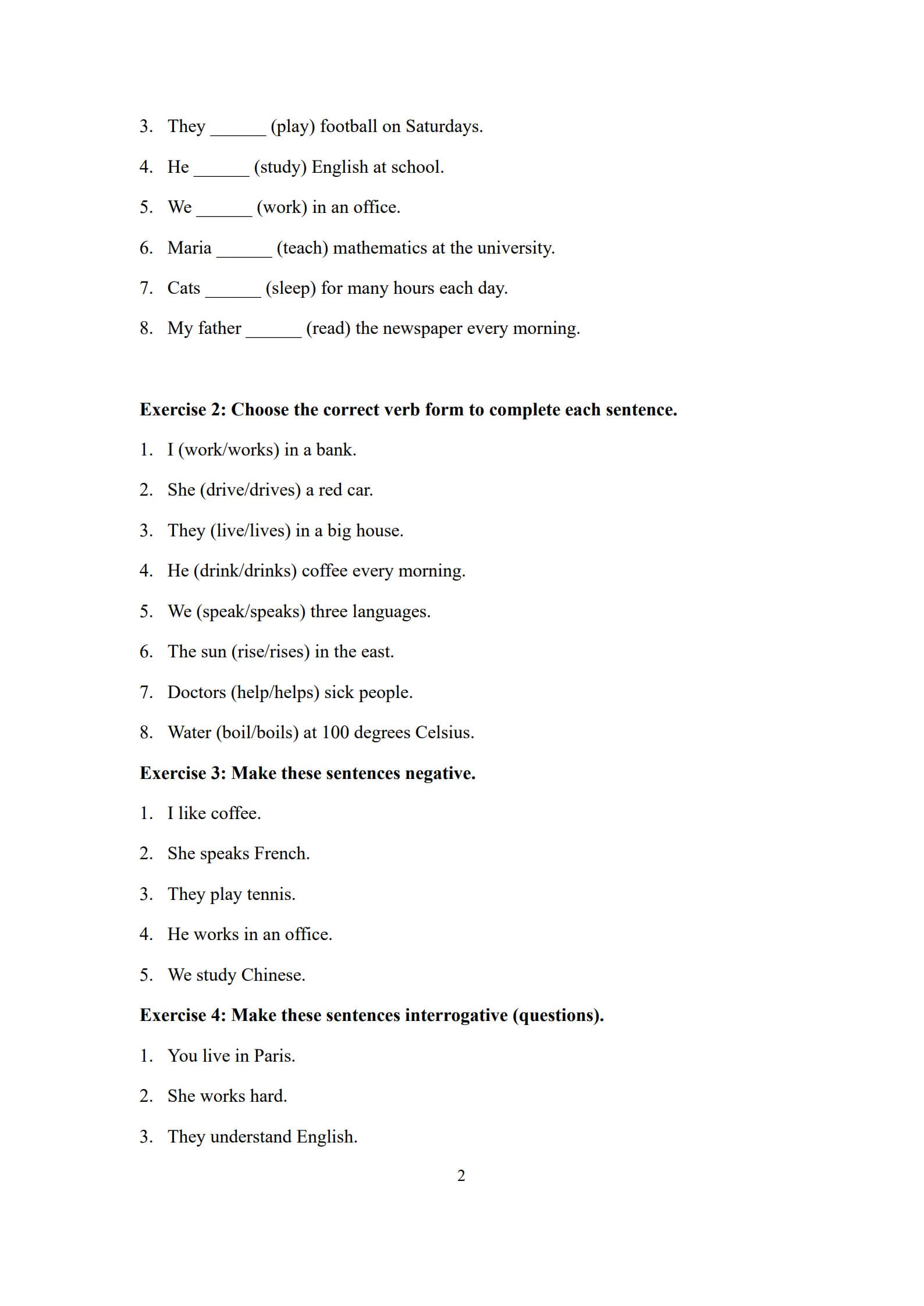Present Indefinite Tense Worksheet 2