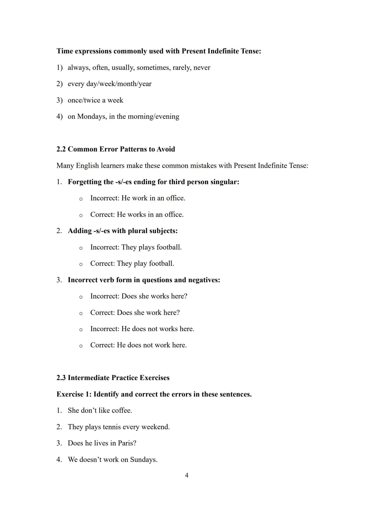 Present Indefinite Tense Worksheet 4