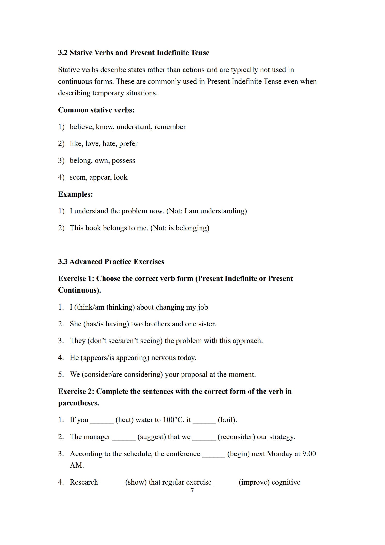 Present Indefinite Tense Worksheet 7