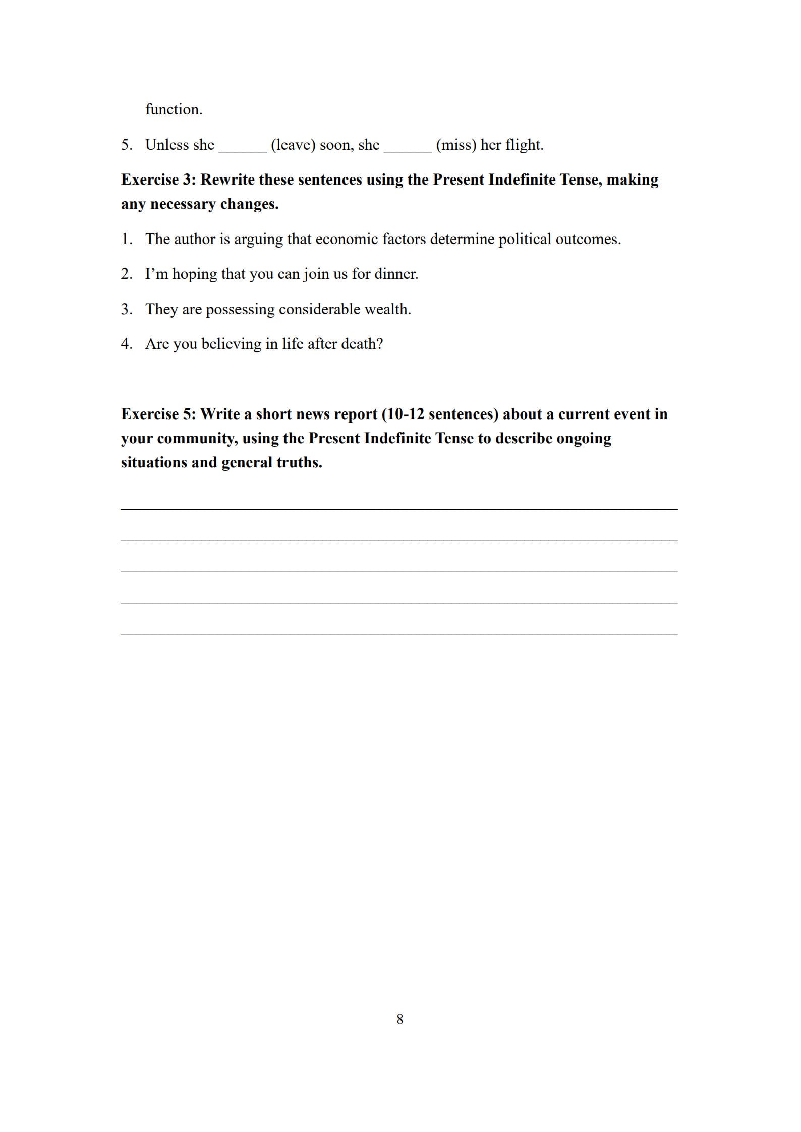 Present Indefinite Tense Worksheet 8