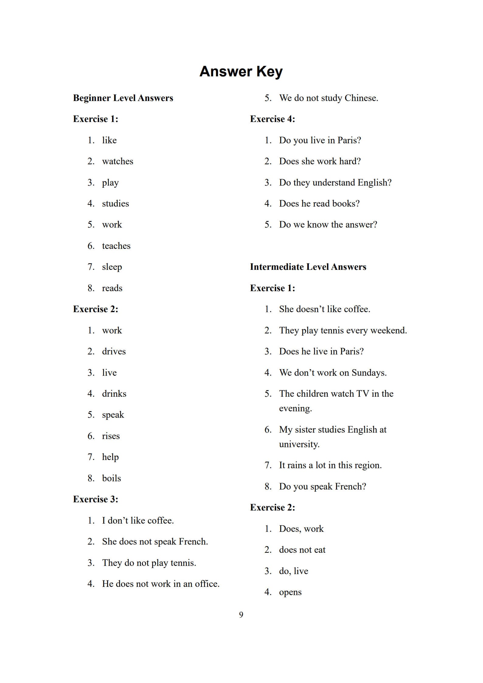 Present Indefinite Tense Worksheet 9
