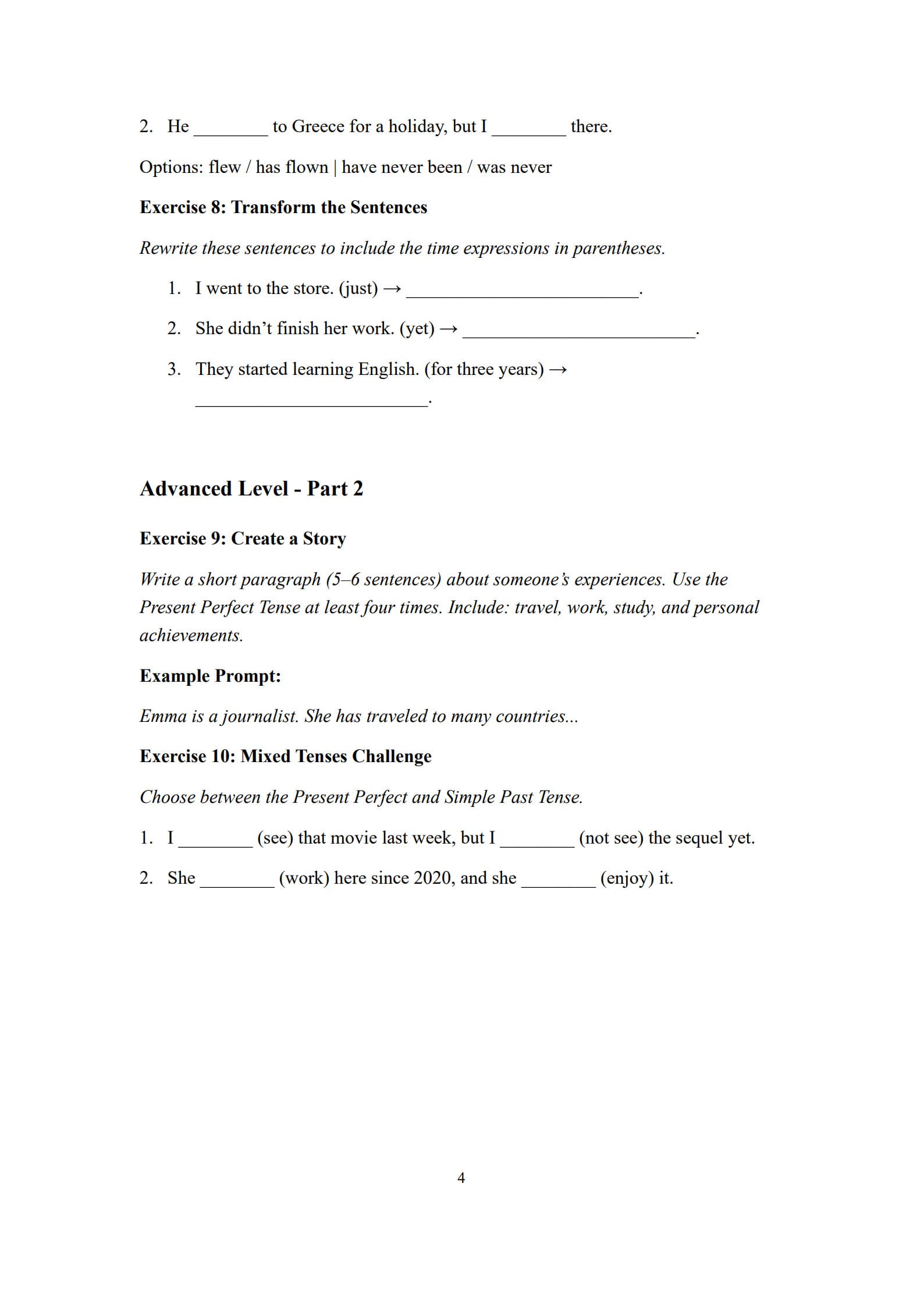 Present Perfect Tense Worksheet 4
