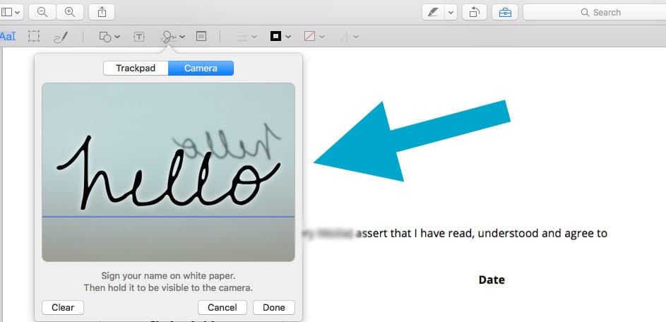 Preview will capture and draw a virtual version of your signature.