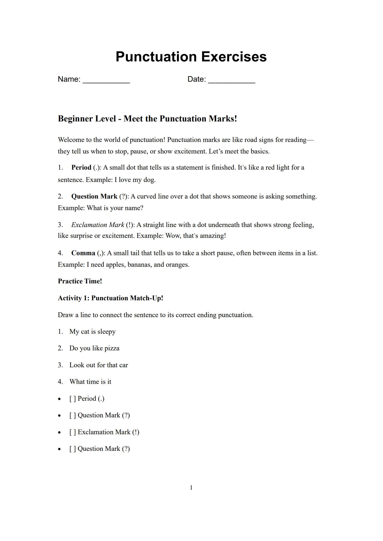 Punctuation Exercises 1