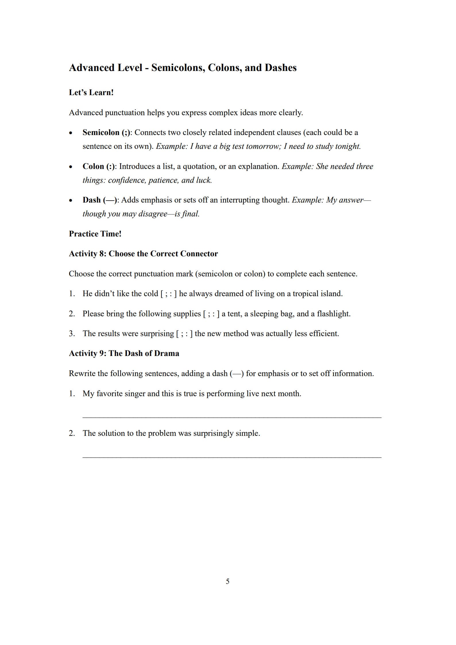 Punctuation Exercises 5